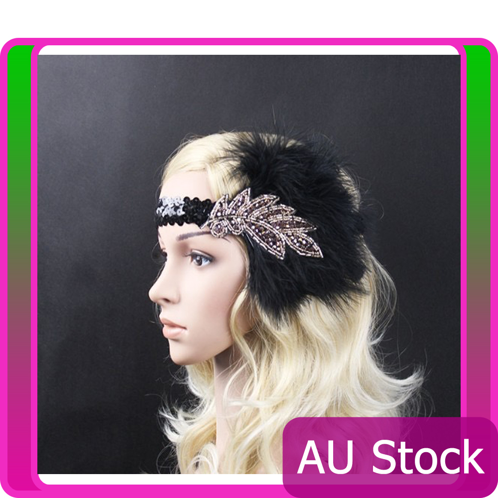 1920s Headband Vintage Bridal Gatsby 20s Flapper Feather Gangster 20’s Headpiece