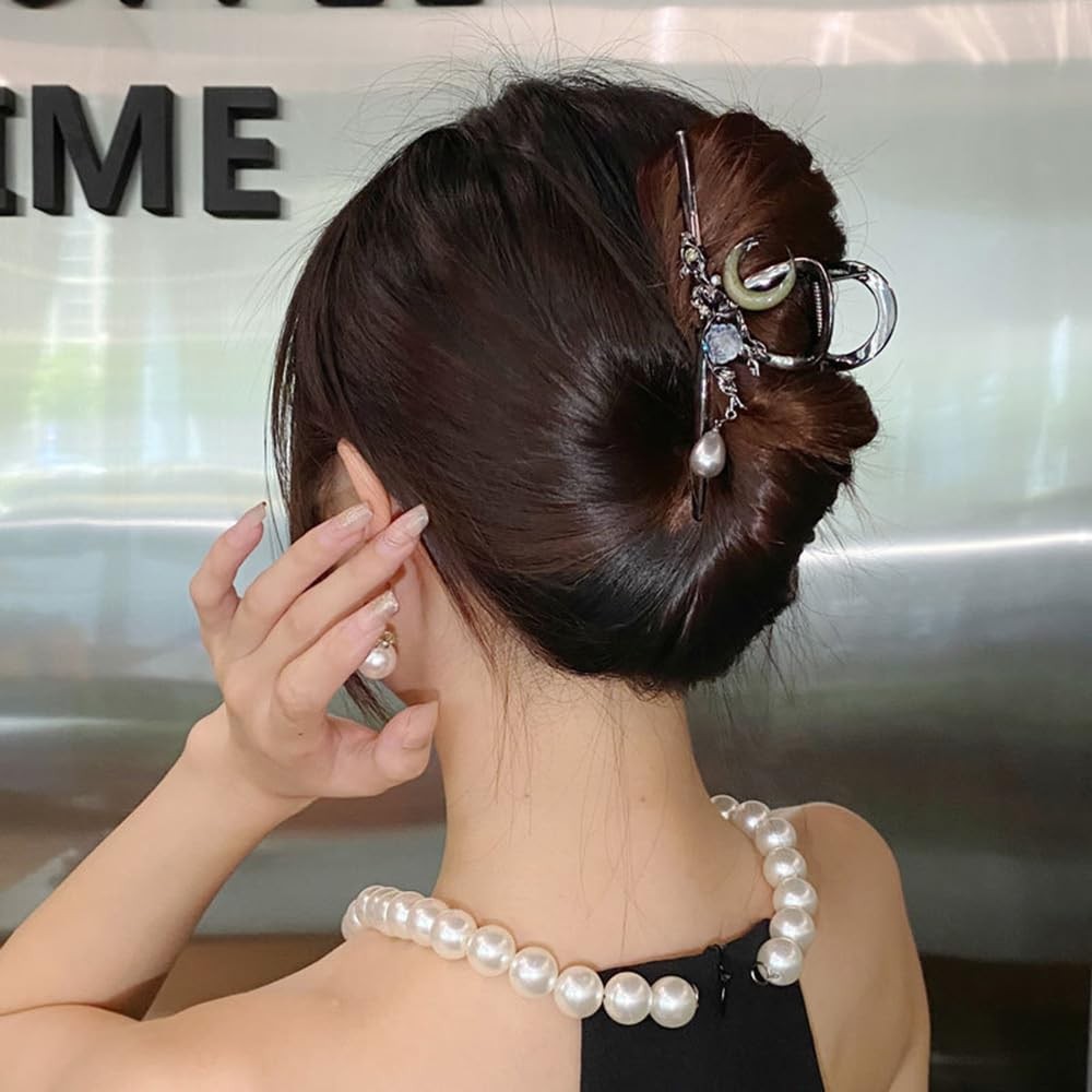 Flower Hair Clips for Women, 1PCS 1 Count (Pack of 1), Black Moon