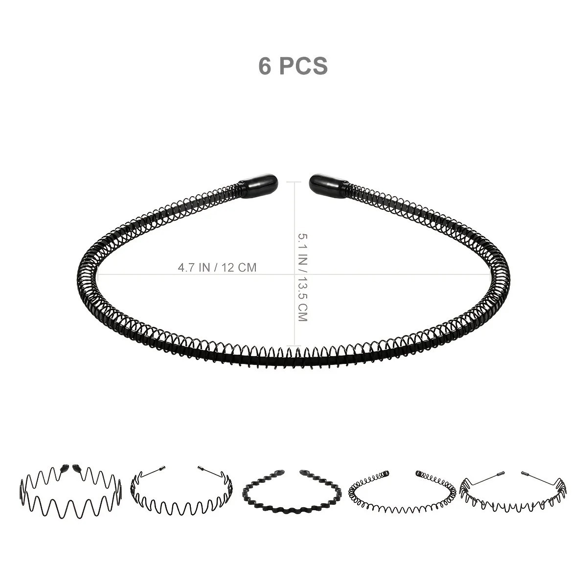 6Pcs Metal Hair Headband Wave Style Hoop Band Comb Sports Hairband for Men Women