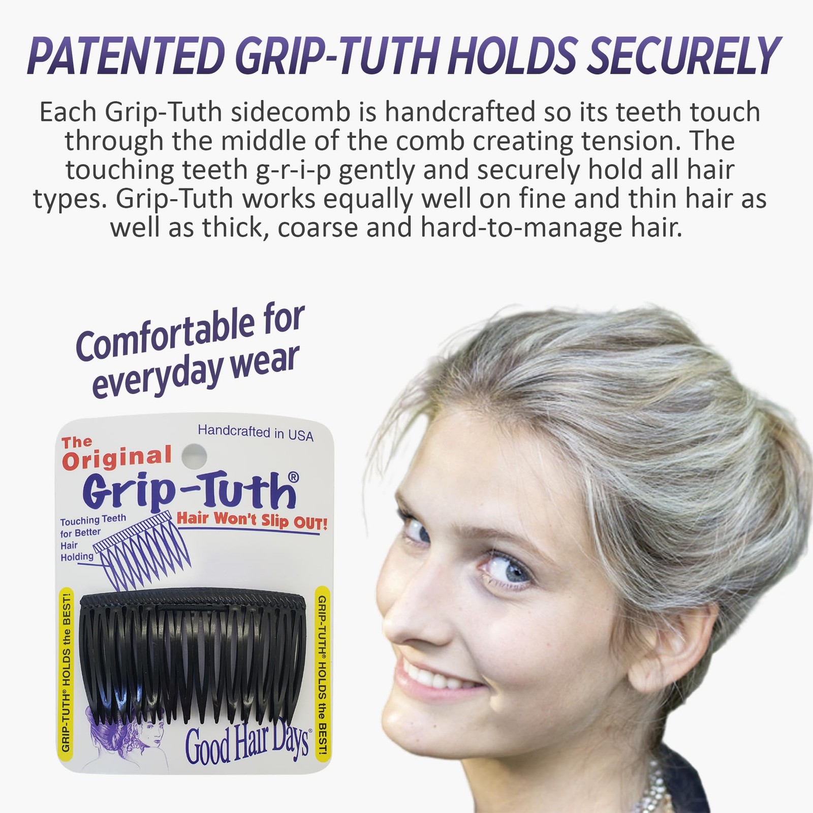 Good Hair Days Grip Tuth Hair Combs, Set of 2, Clear, 1.5 Wide