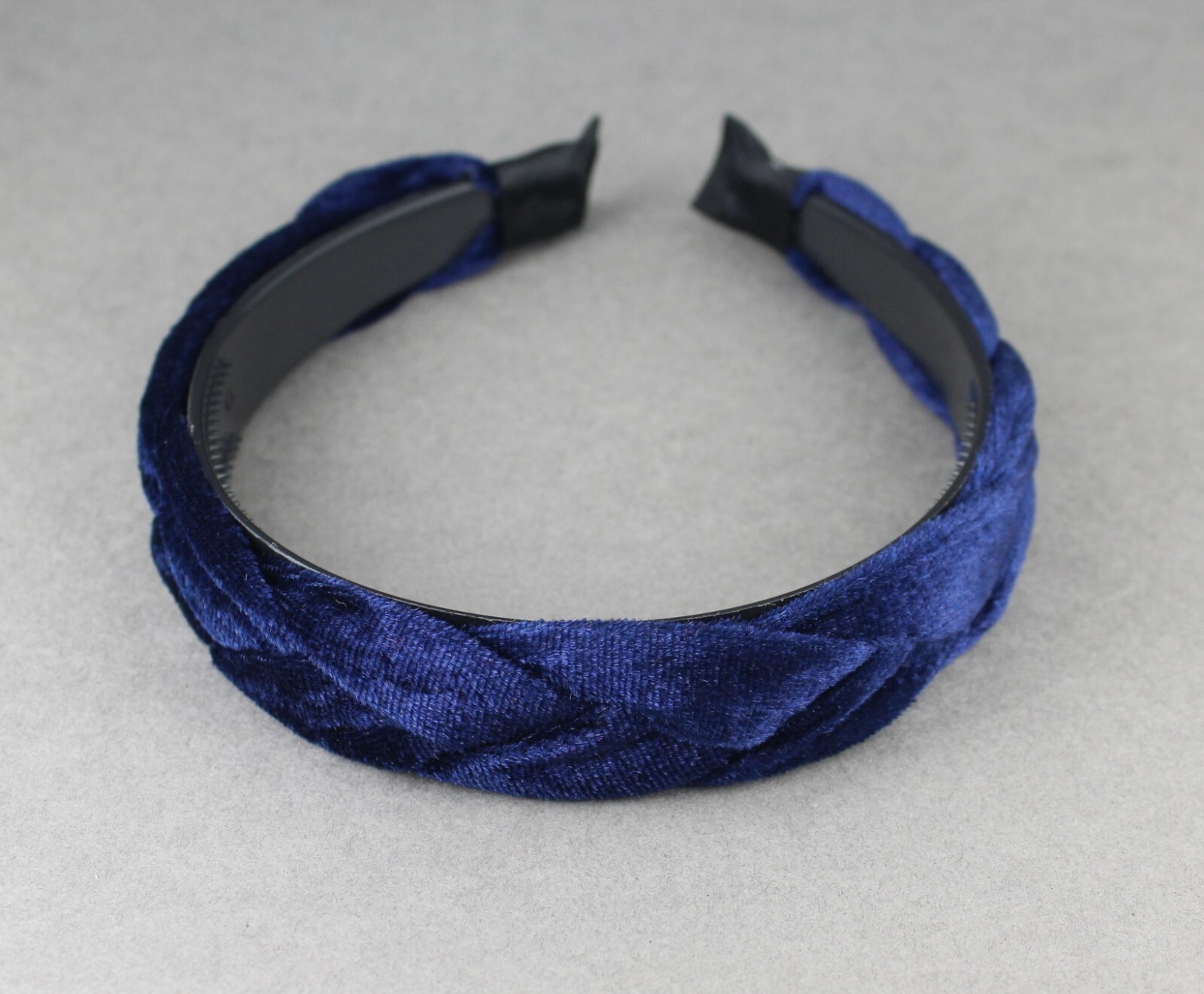 dark Blue velvet braid head band soft fabric covered grip teeth braided 1″ wide