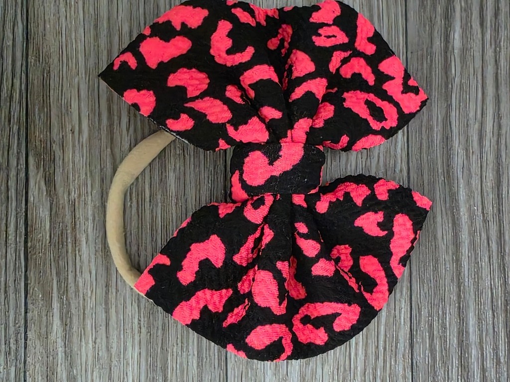 Hair Bow Black and Pink Leopard Print on clip