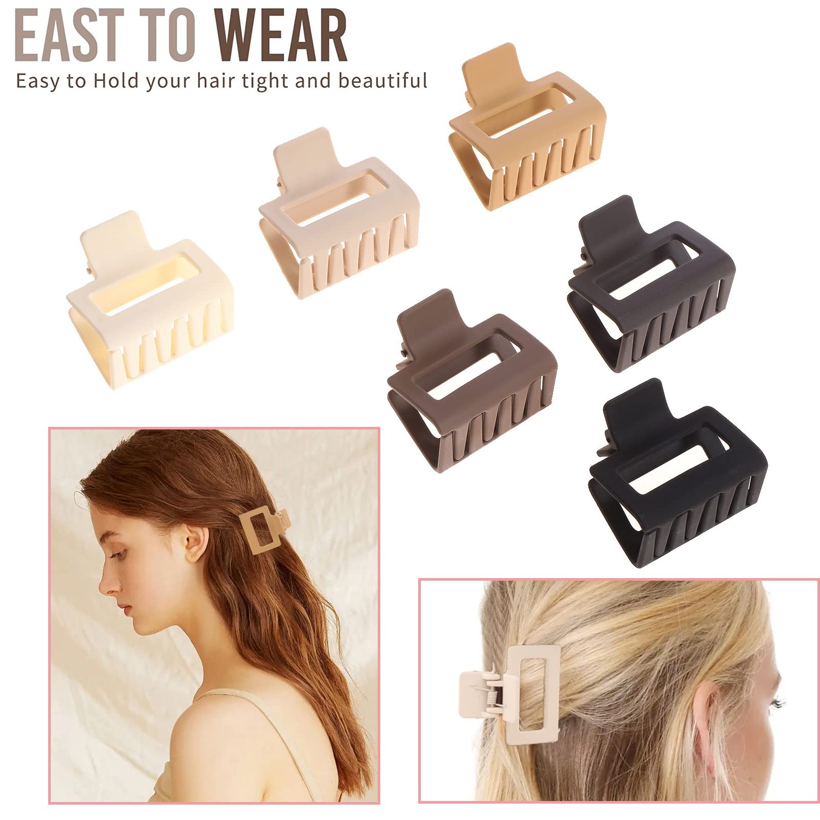 Alemaky 12 Pack Square Claw Clips, Big 12 Count (Pack of 1), Mixed Neutral