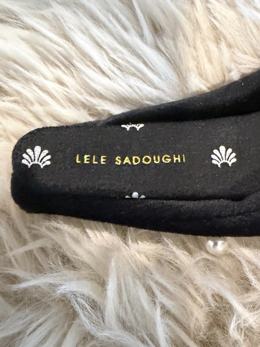 Lele Sadoughi Velvet Faux Pearl Knotted Headband Set Black & Tan