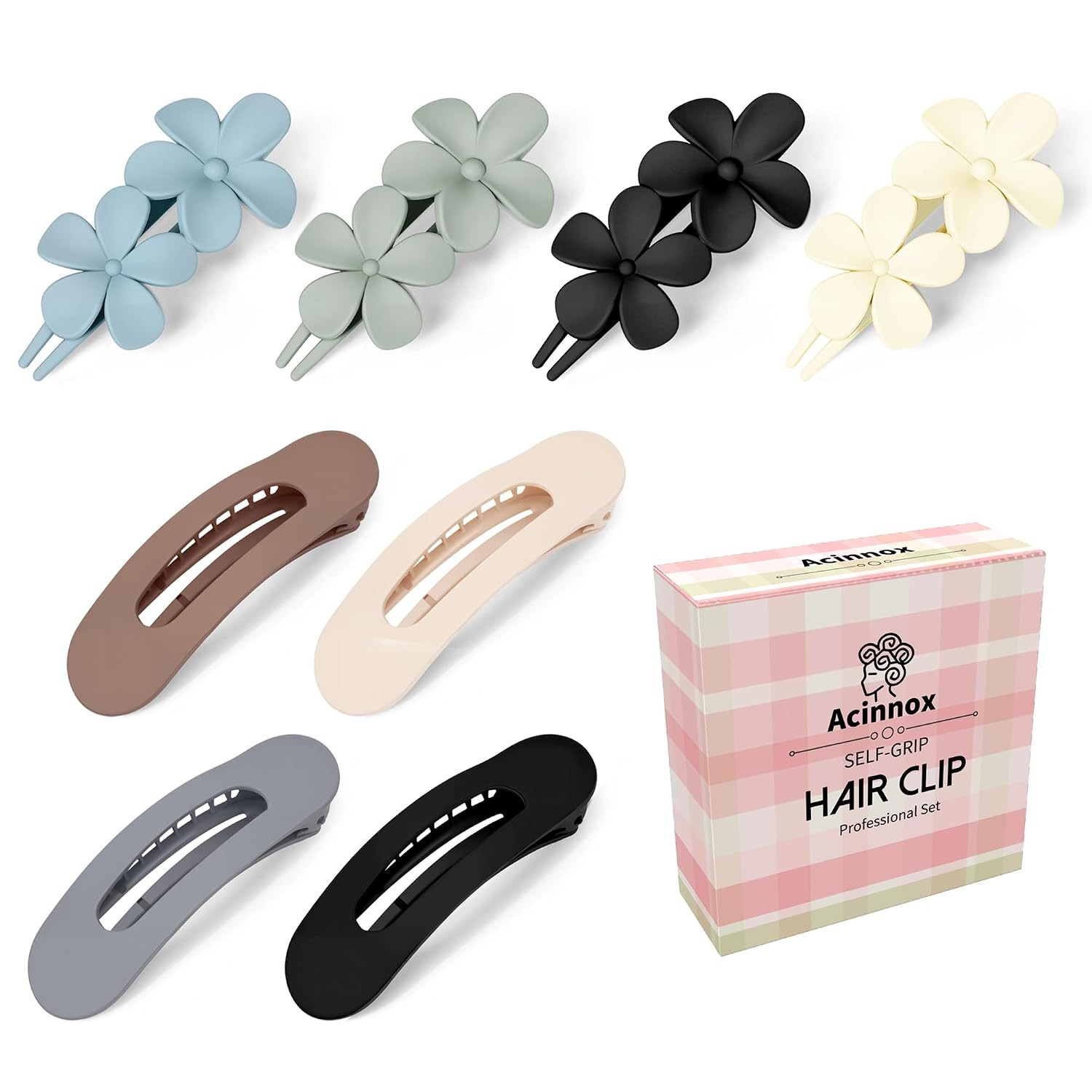 8 PCS Flat Hair Clips, 2 Styles Flat Claw Clips for Women Girls Thick Thin