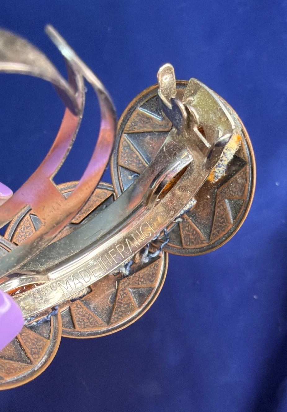 Brevete SGDG Copper Concho Denim Pony Tail Hair Clip Barrette Made in France