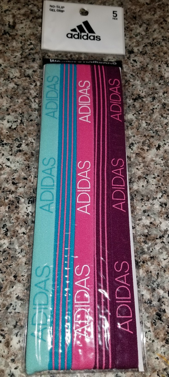 ADIDAS WOMEN’S HAIRBAND PACK OF 5 NO SLIP GEL GRIP
