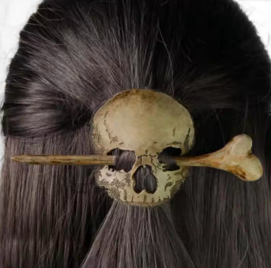 Hair Barrette For Women Skull Bones Witch Hair Sticks Gothic Hairpin Pagan (#D)