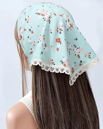 3Pcs Floral Head Scarf, Chiffon Hair Bandanas Kerchief, Blue/White/Pink