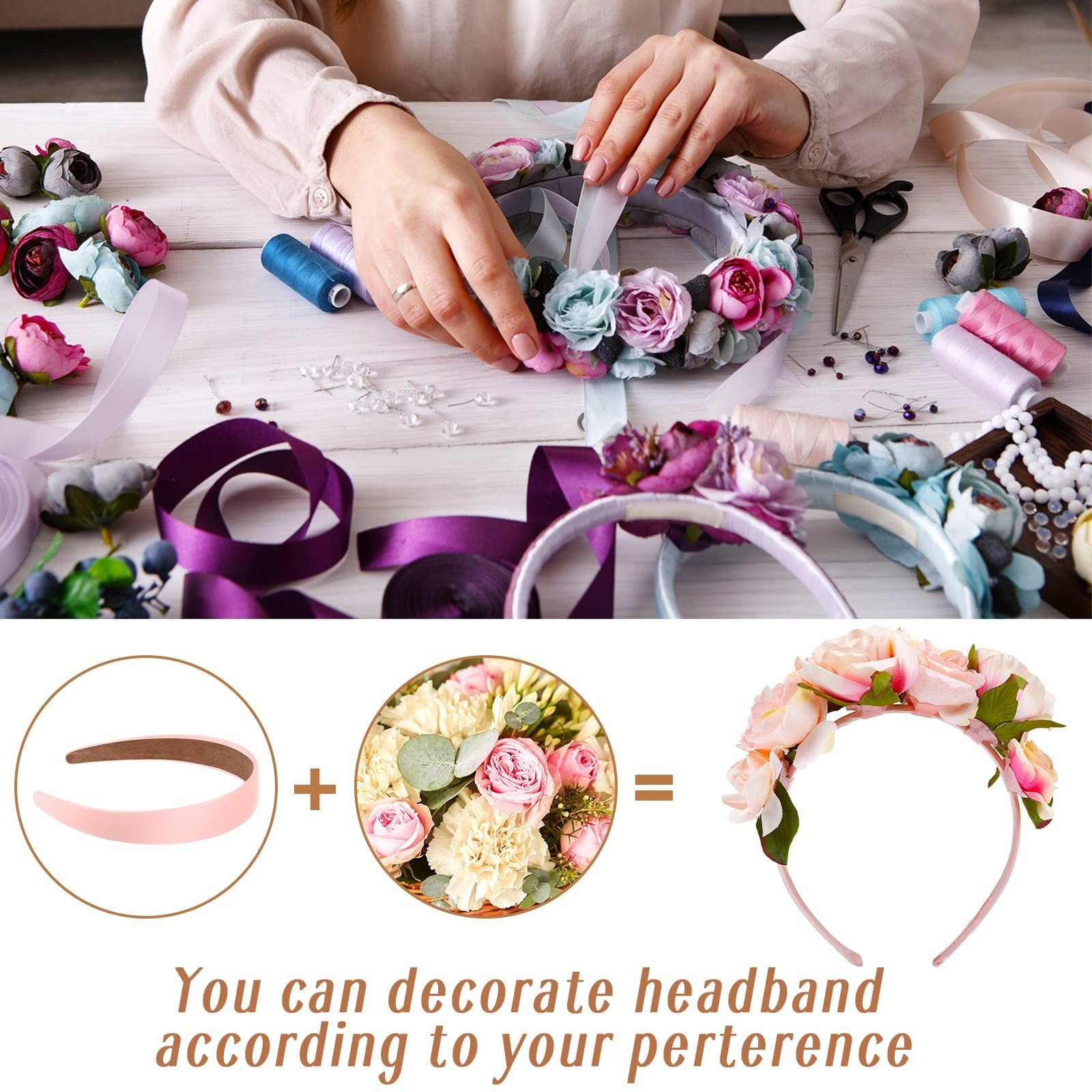 36 Pcs Satin Hard Headbands – Non-Slip DIY Hair Accessories for Women, 1.2 Inch