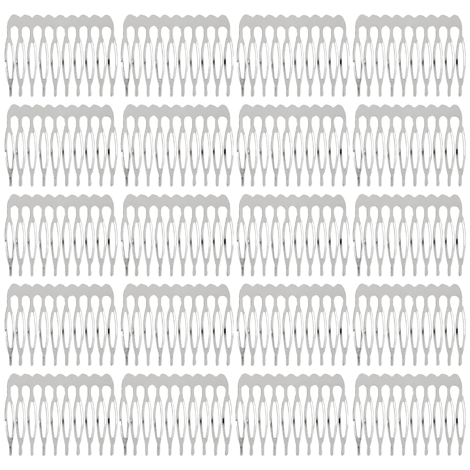 20 Pack Bulk 10 Teeth Silver Metal Side Hair Combs Plain Blank Crafting DIY Wire