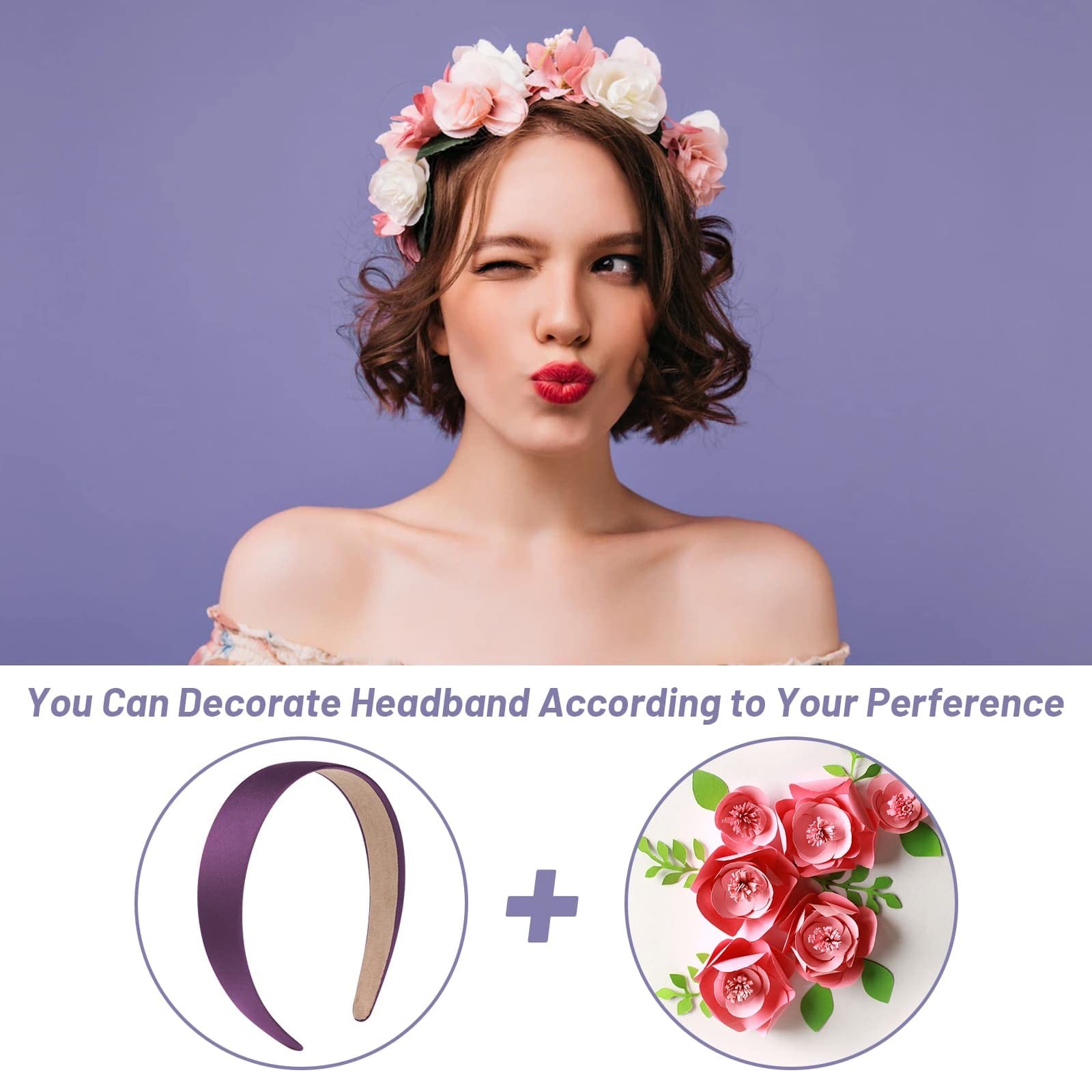 16 Pcs Satin Headbands Bulk 1 Inch Hard Hair Bands for Women and Girls (Multicol