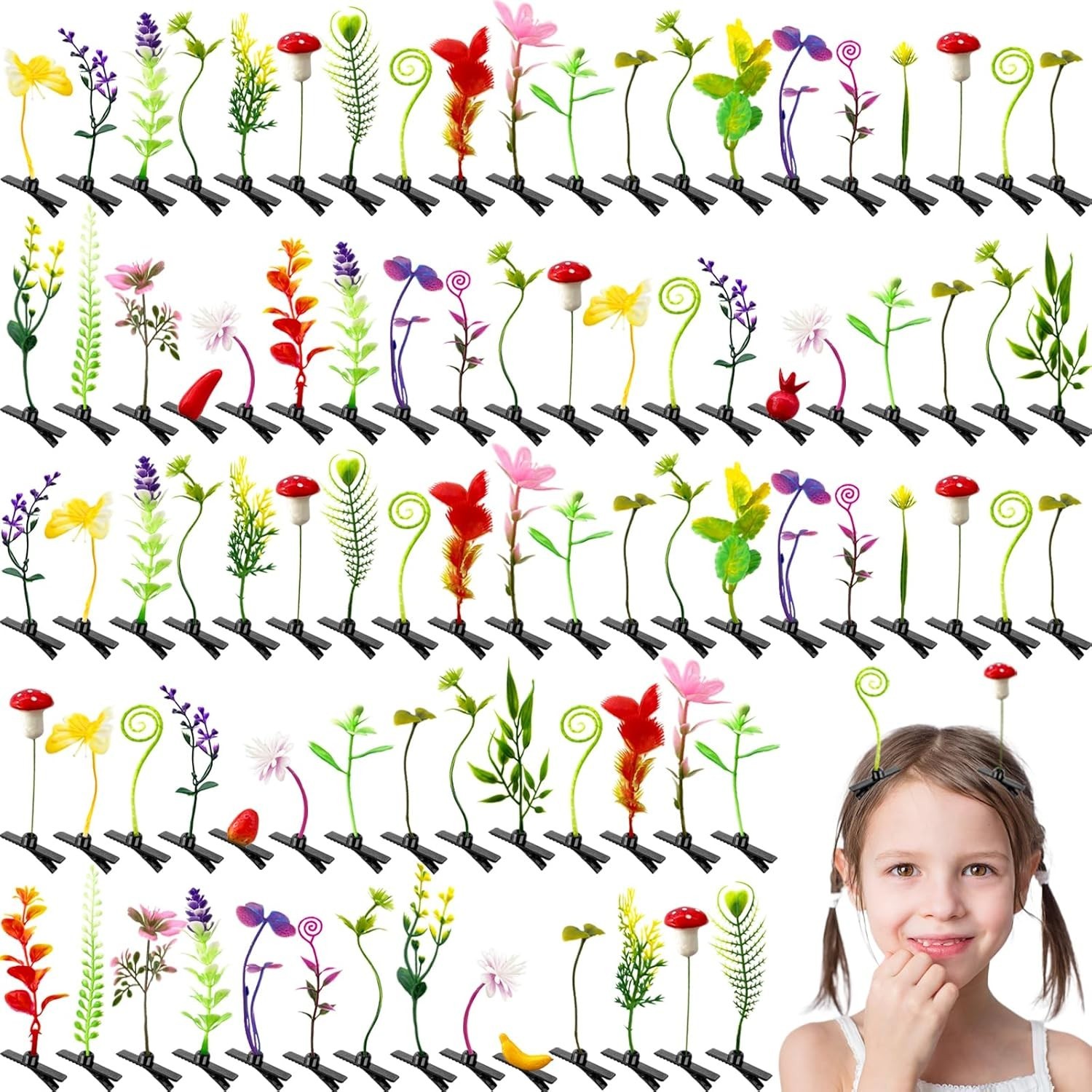 100 Pieces Bean Sprout Hair Clips,Mixed Style Plant Hairpins,Funny Plant Hairpin