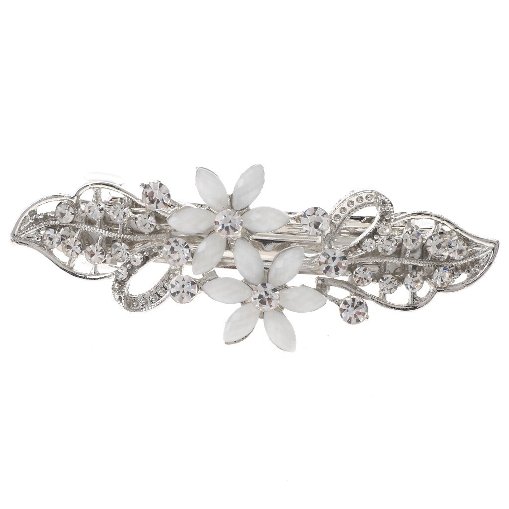 Silver Tone Metal Hair Clip with Rhinestone & Acrylic Jewelry Stone B3824-WHT