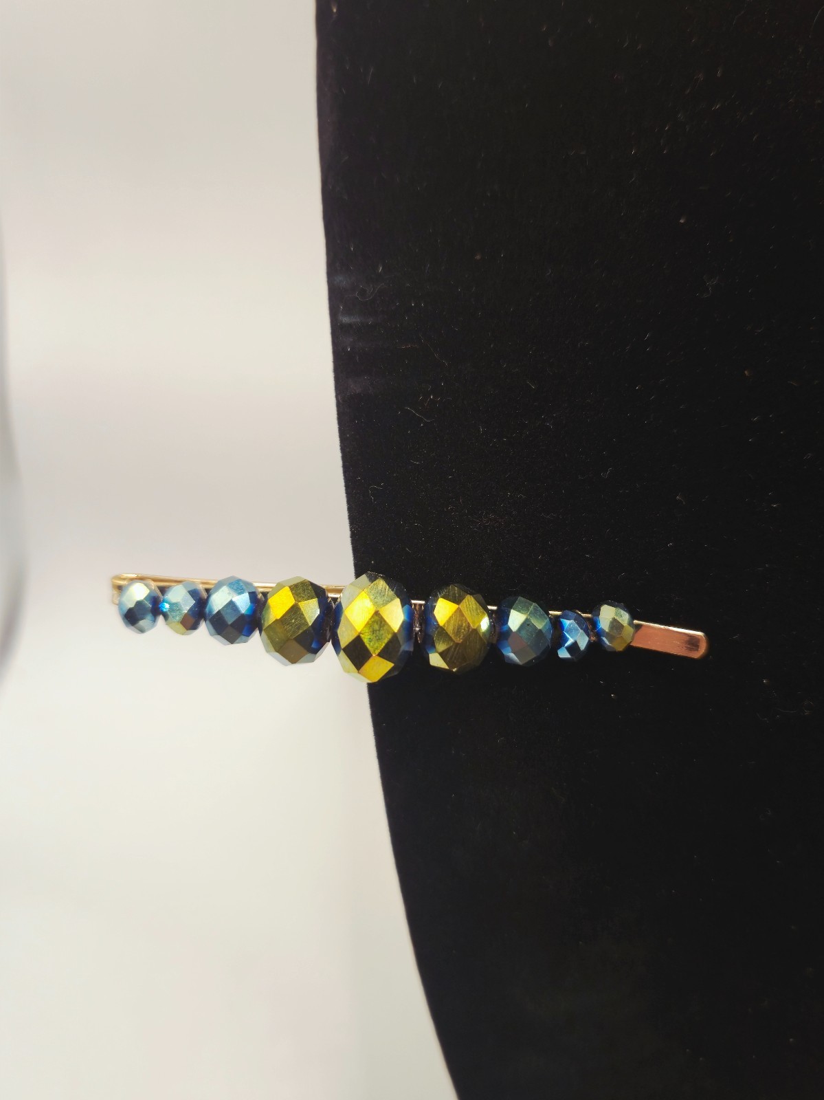 Handmade Beaded Hairpin – Glass Aurora Borealis Beads –