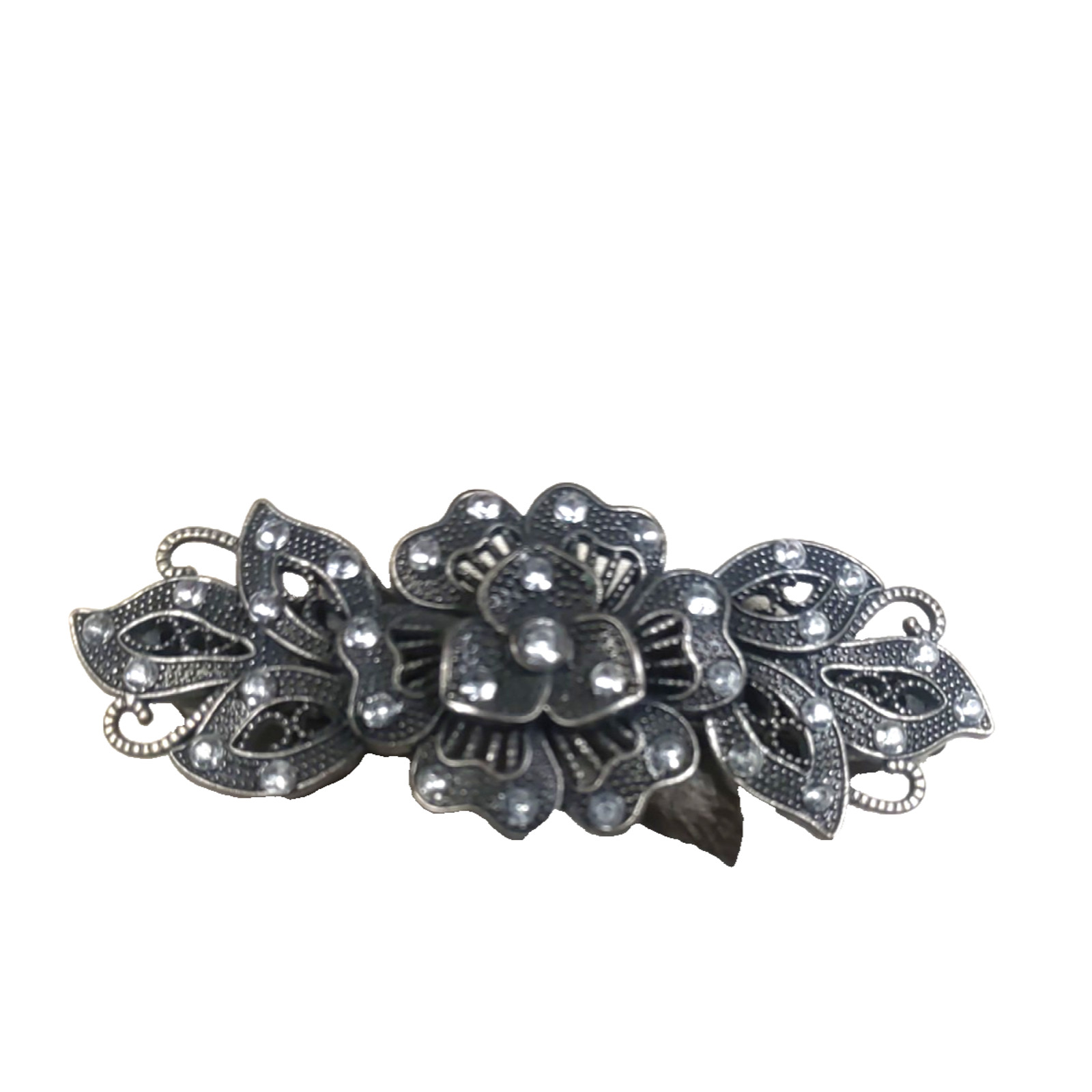 Hair Barrettes Floral Rhinestone Gun Metal Black Silver Tone Elegant Party…