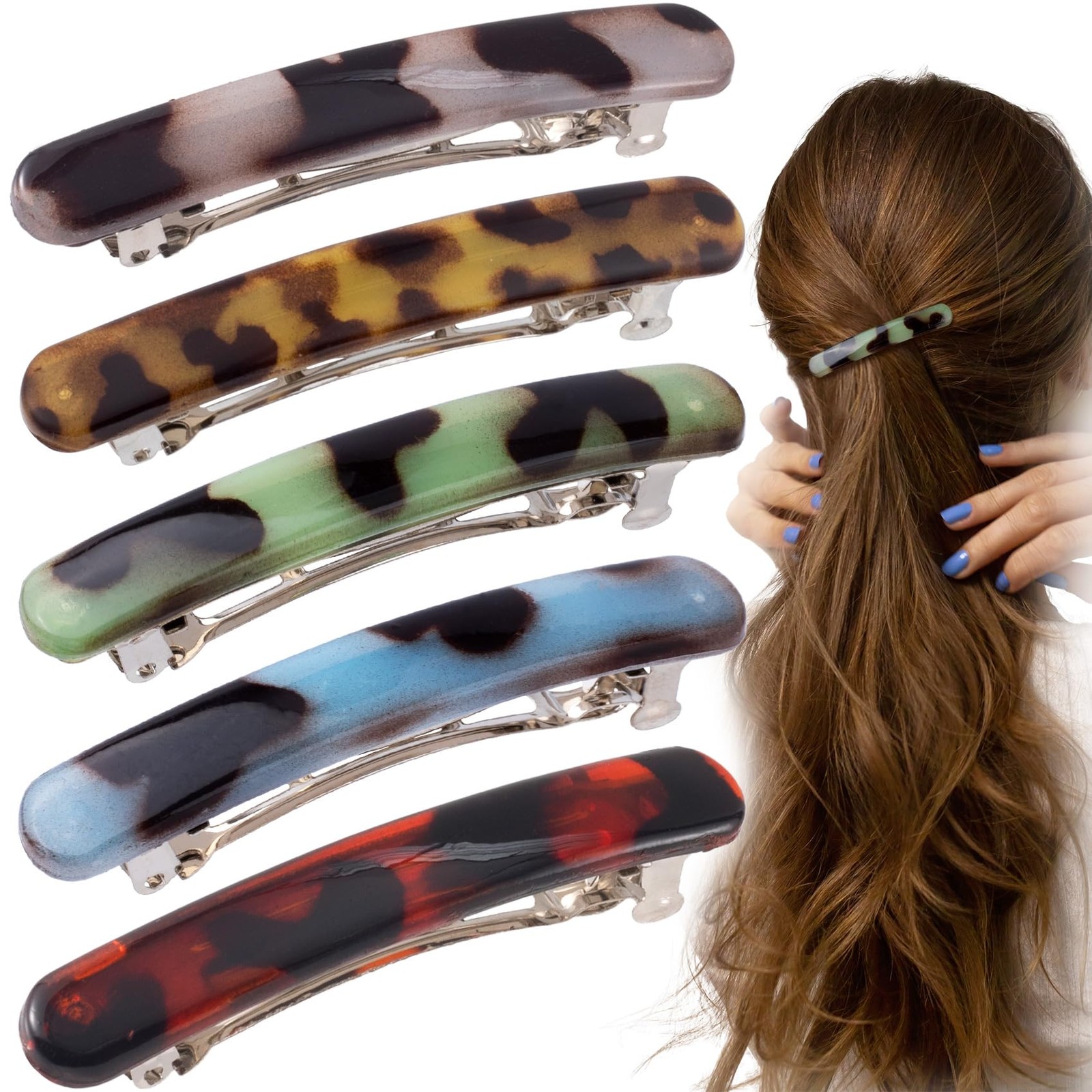 STSTR 10PCS French Barrette Hair 1 Count (Pack of 10), 5 Colors, 10pcs-oval