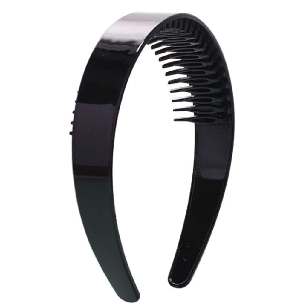 Women Girls 2.5cm Wide Plain Headband with Non-Slip Teeth Comb Black Plastic …