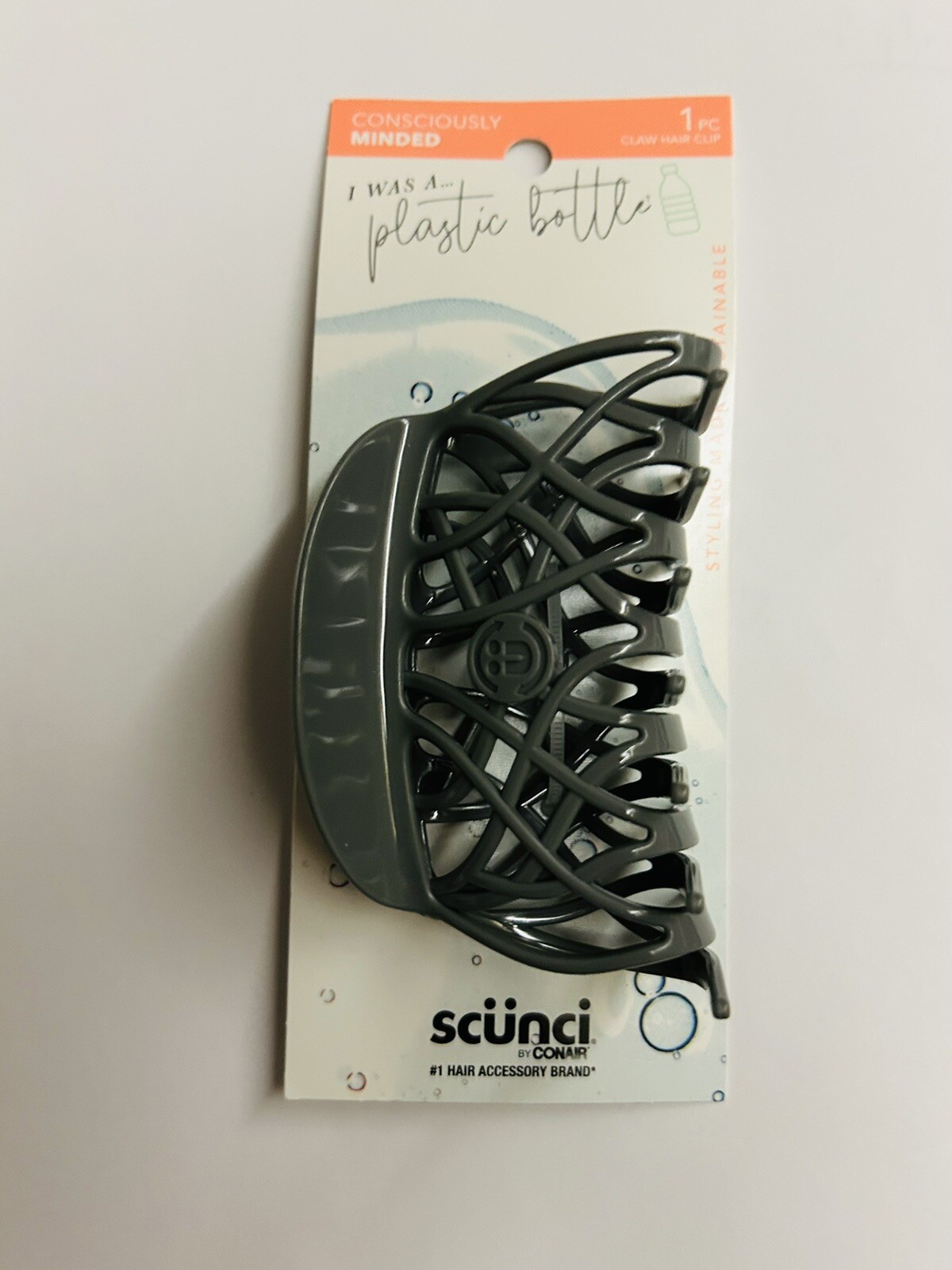 New Scunci Claw Hair Clip Gray Eco-Friendly “I Was a Plastic Bottle” Grey
