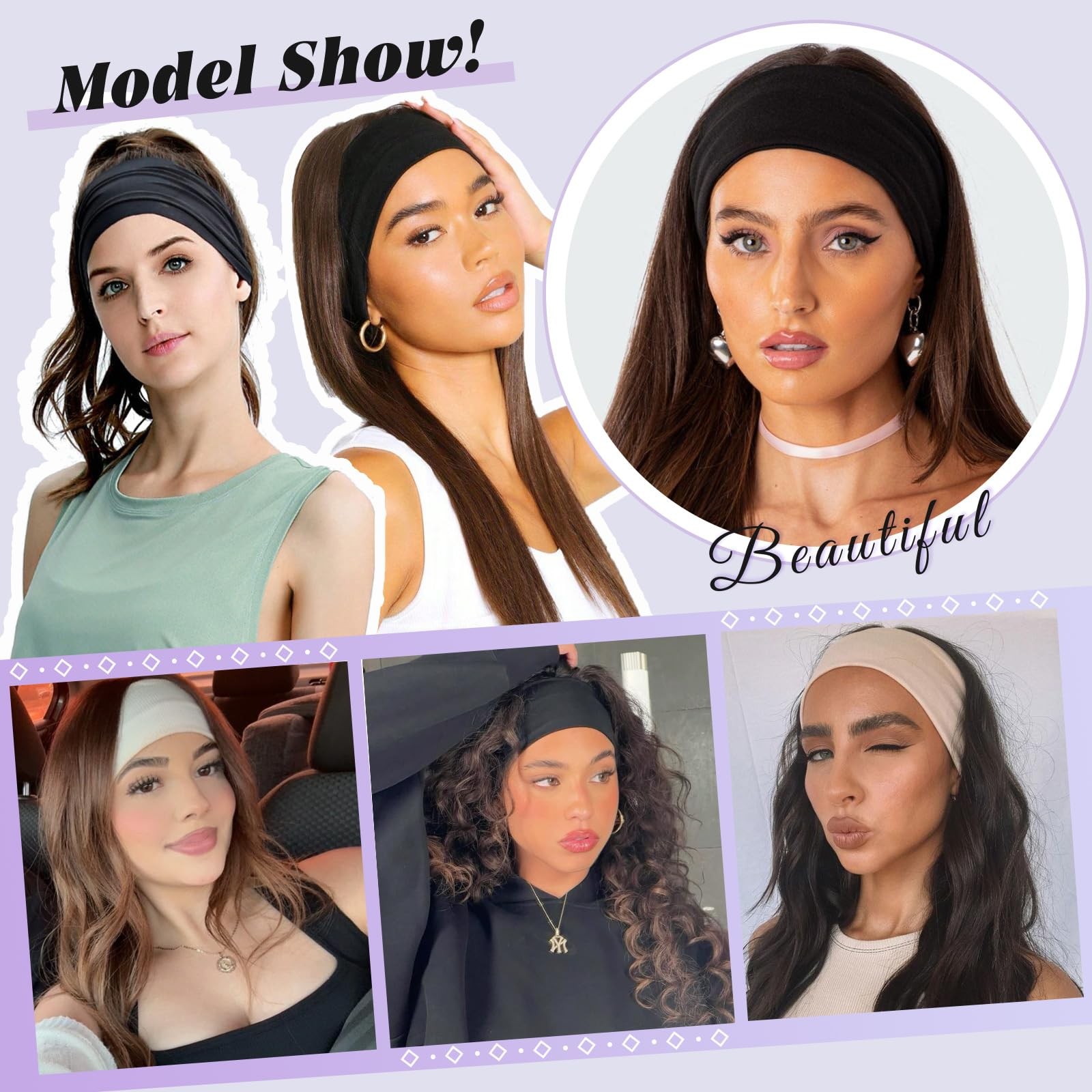6 Packs Wide Boho Headbands for Women Stretch Fashion Headband Extra Large Tu…