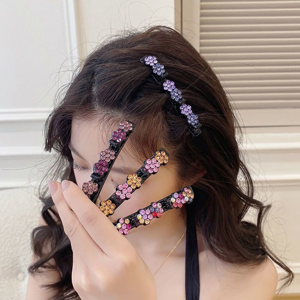 1/4/7x Sparkling Crystal Stone Braided Satin Rhinestone Fabric Easy Hair Clip US