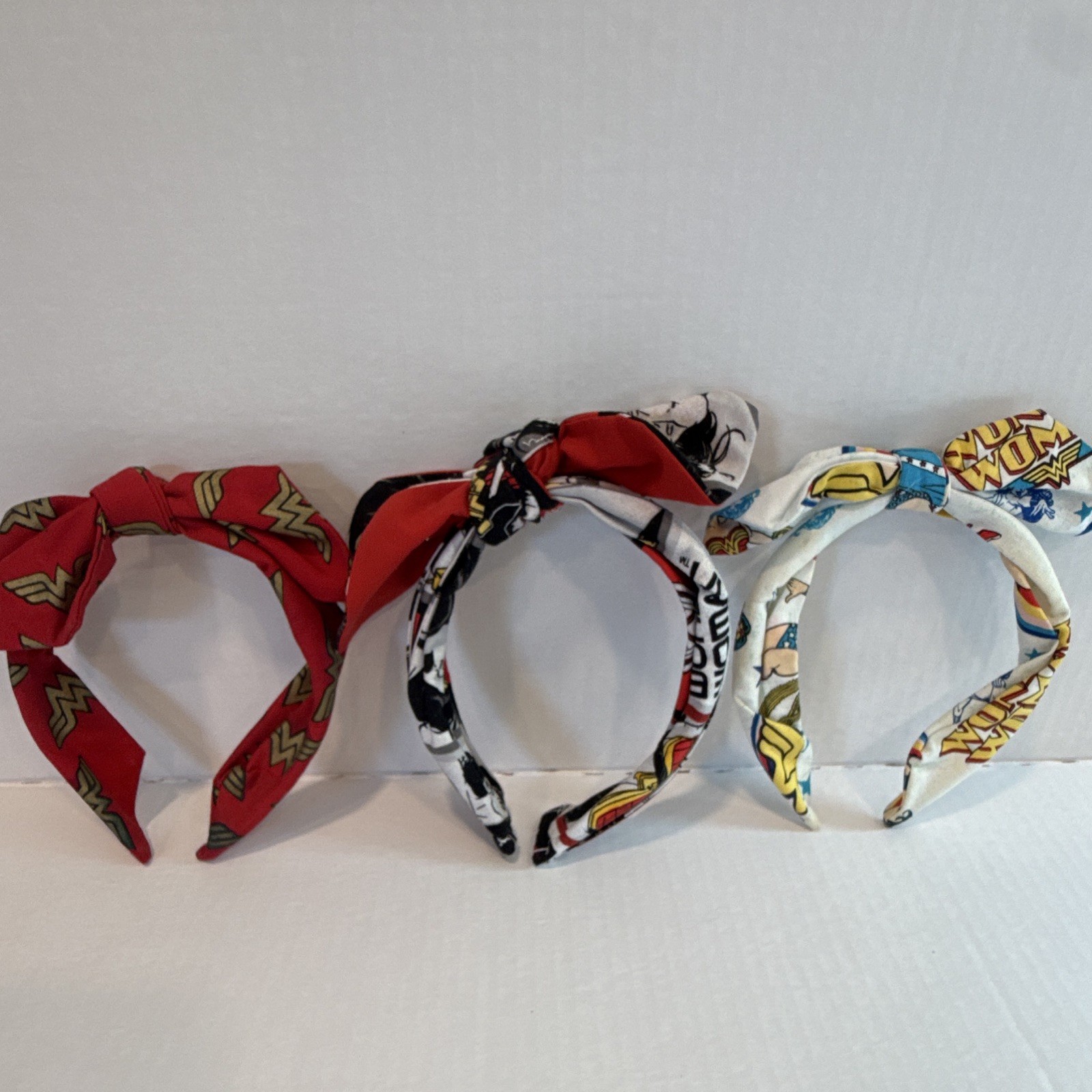 Wonder Woman Print Fabric Knot Front Bow Girls Headbands Multicolor Set of 3