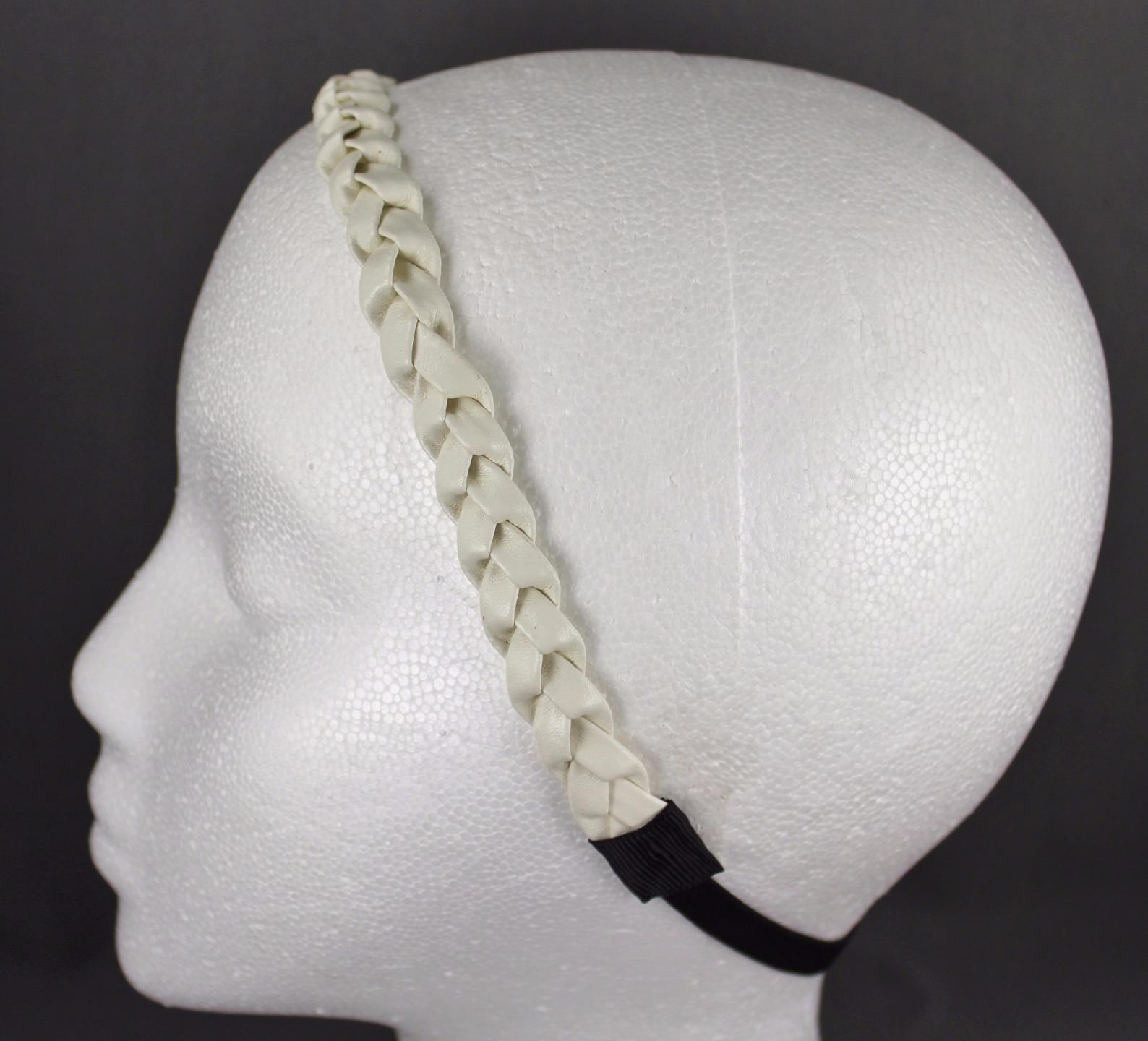 Cream headband faux leather braid braided woven stretch elastic headband