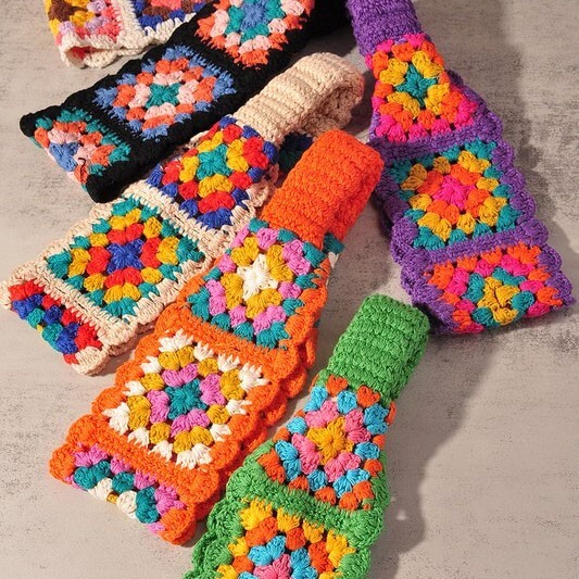 NEW Floral Patchwork Crochet Knit 100% Cotton Soft Hair Accent Headband Hairband