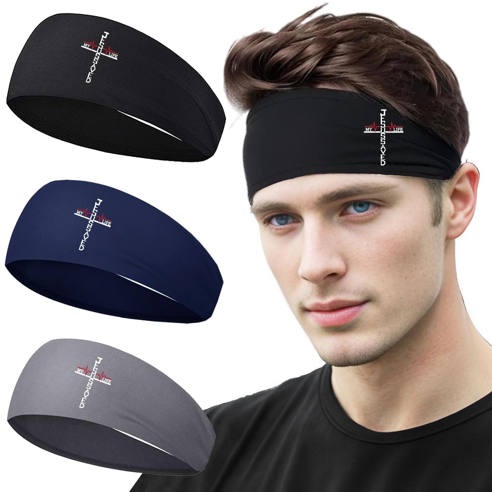 3pcs Headbands for Men Sport Sweat Bands Sweatbands for Men Christian Jesus C…