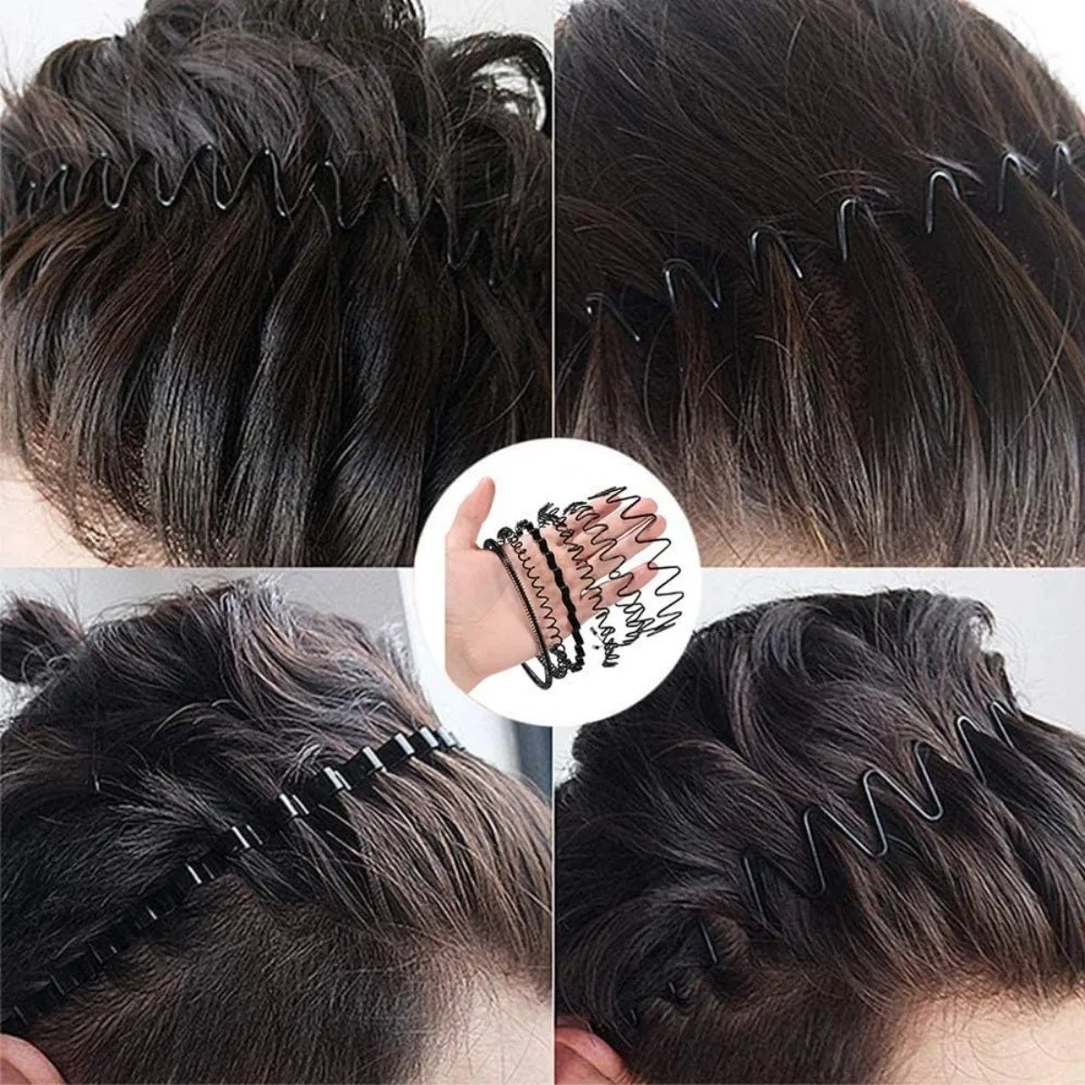 6Pcs Metal Hair Headband Wave Style Hoop Band Comb Sports Hairband for Men Women