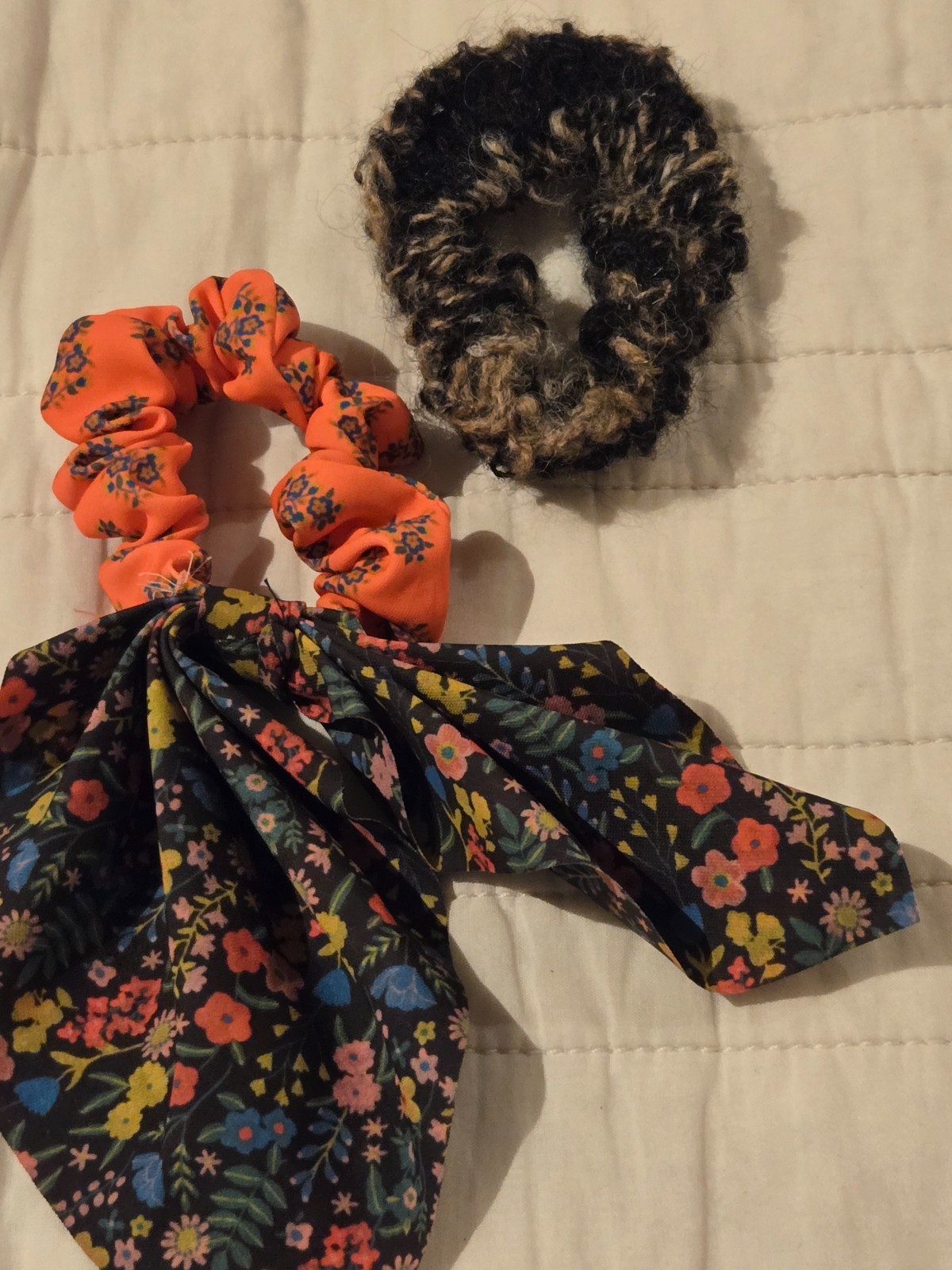 2 hair scrunchies one new hand sown
