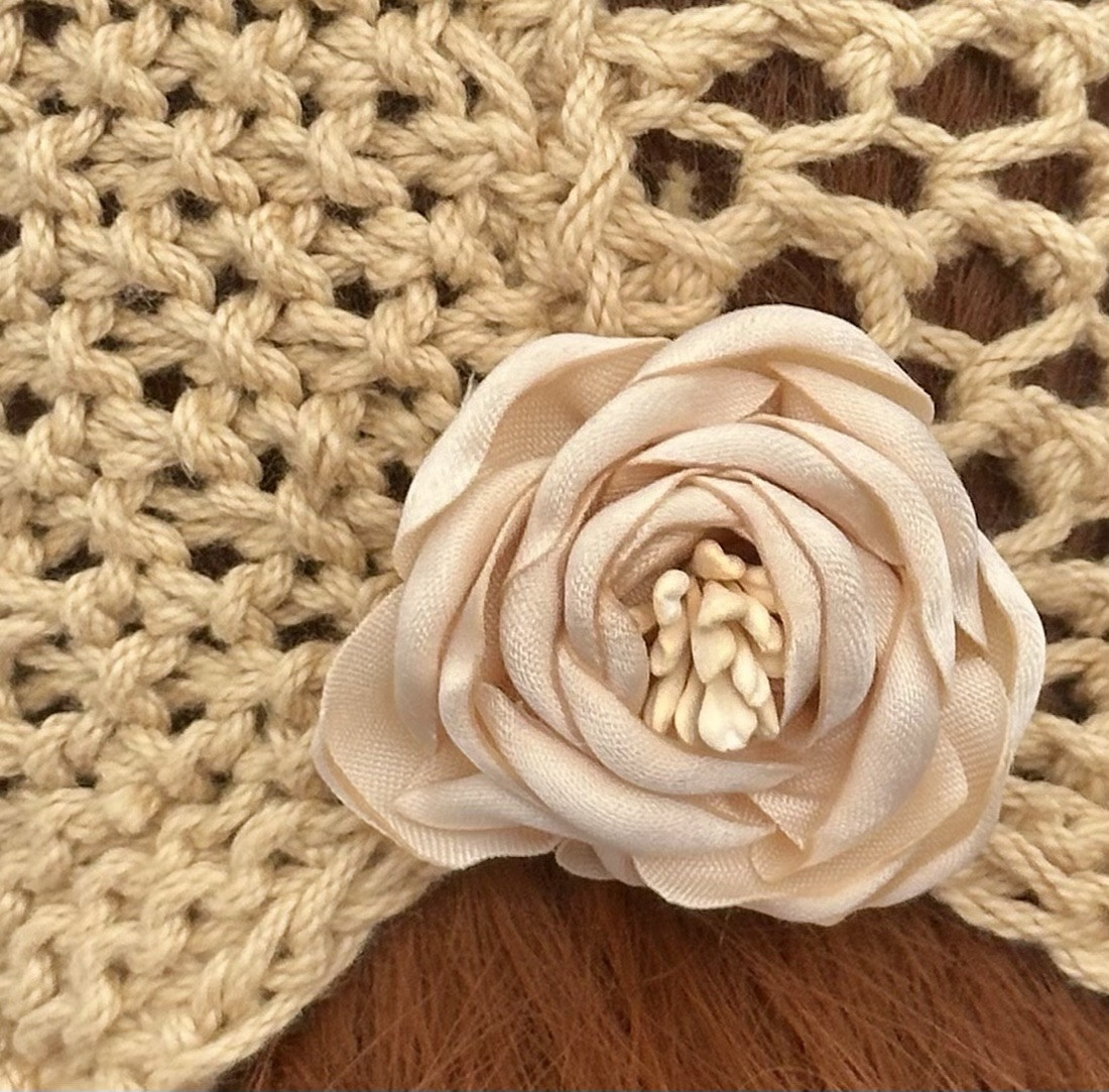 Hand Knits 2 Love Headband Bandana Lace Flower Designer Fashion Khaki Beige Gift