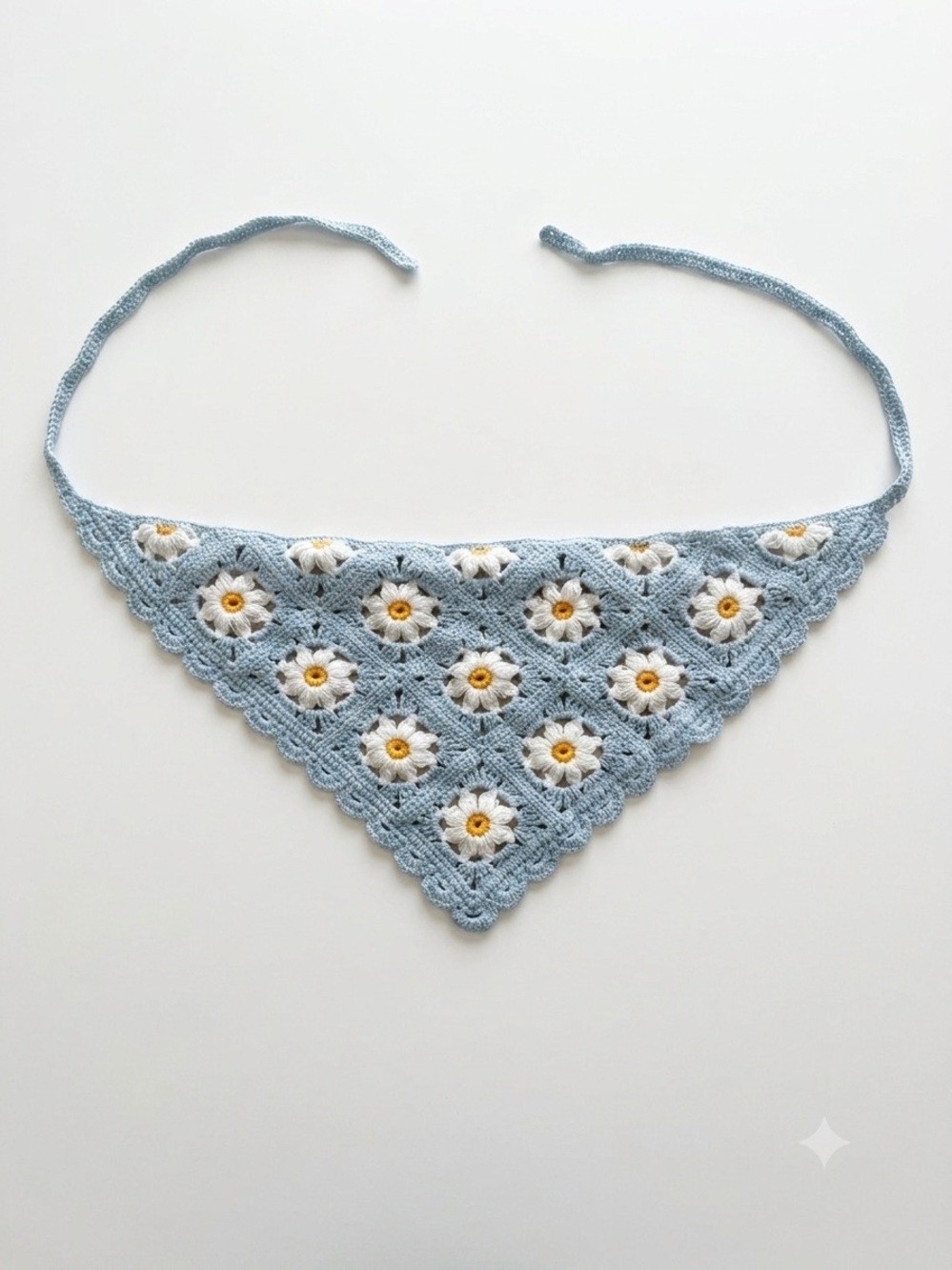 Crochet Daisy Hair Bandana Blue Cottagecore Knit Triangle Head Scarf Festival