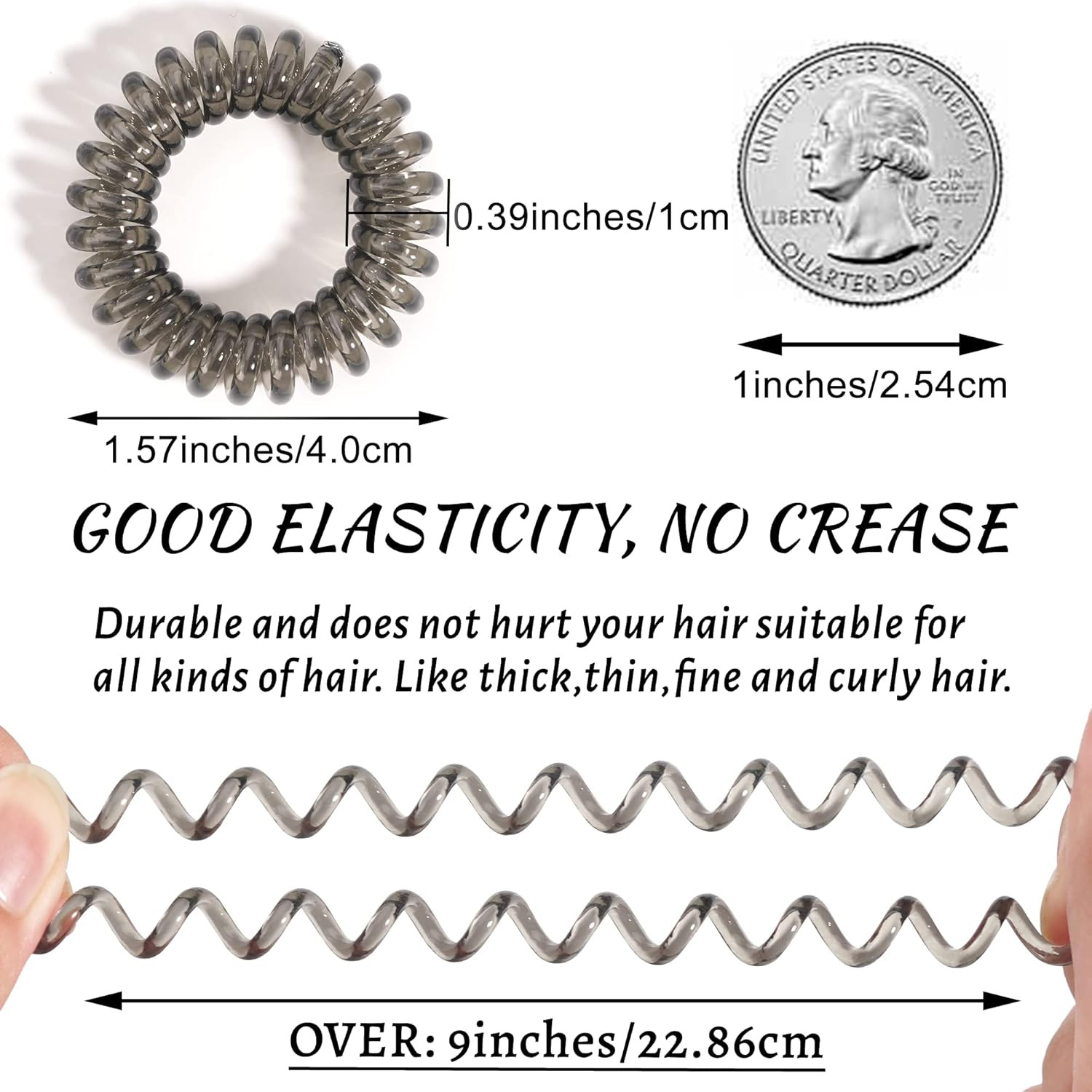 24Pcs Spiral No Crease Coil Hair Ties Transparent Waterproof Ponytail Holders