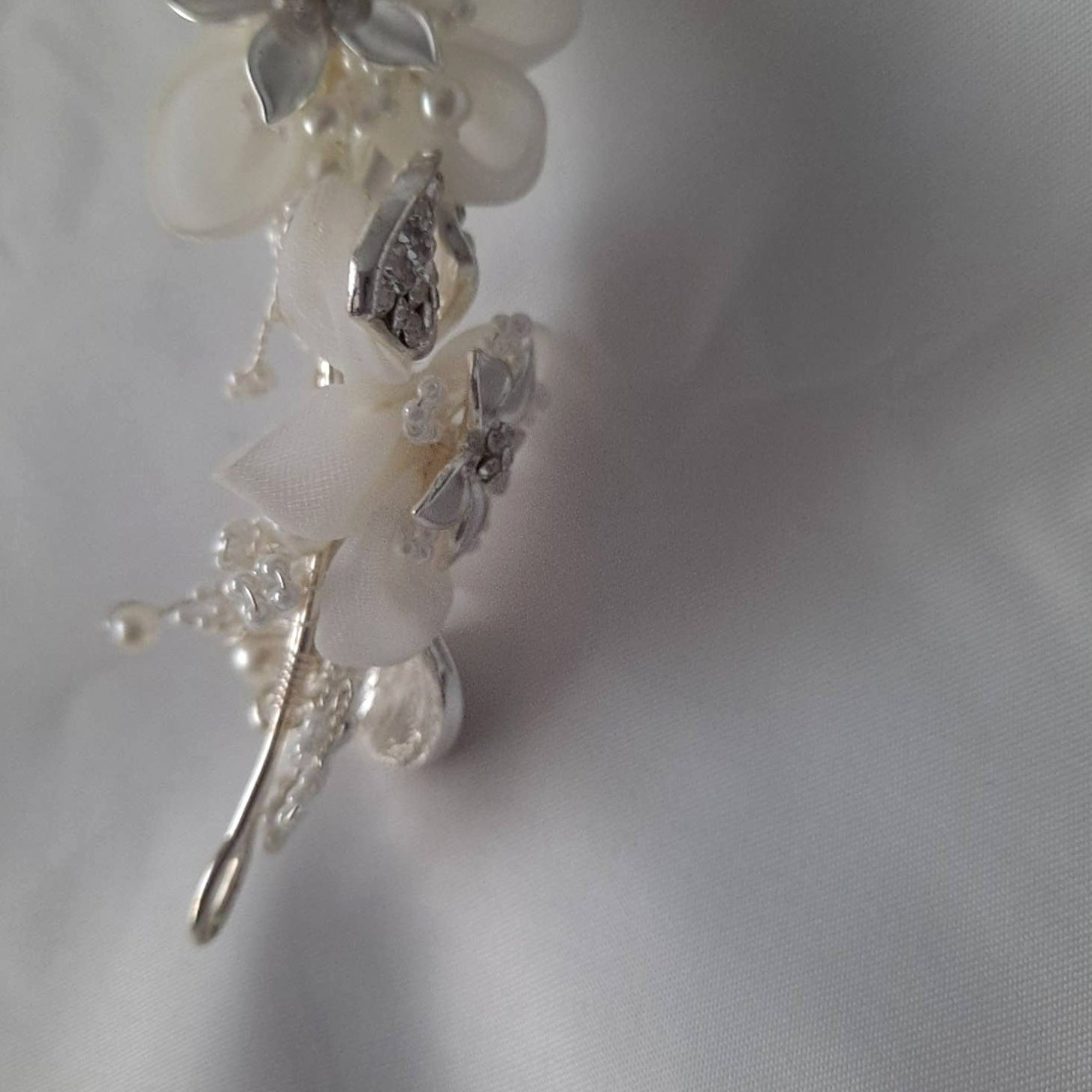 Bridal Floral Silver tone Metal Headband Rhinestone