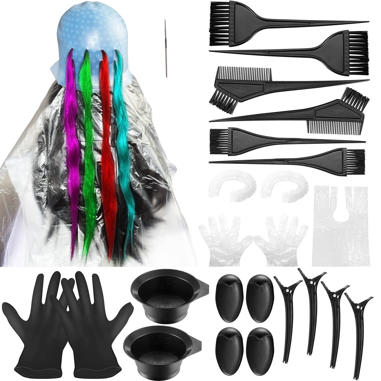 Silicone Highlight Caps for Color Hair 24 Pcs, Reusable Highlighting Caps…