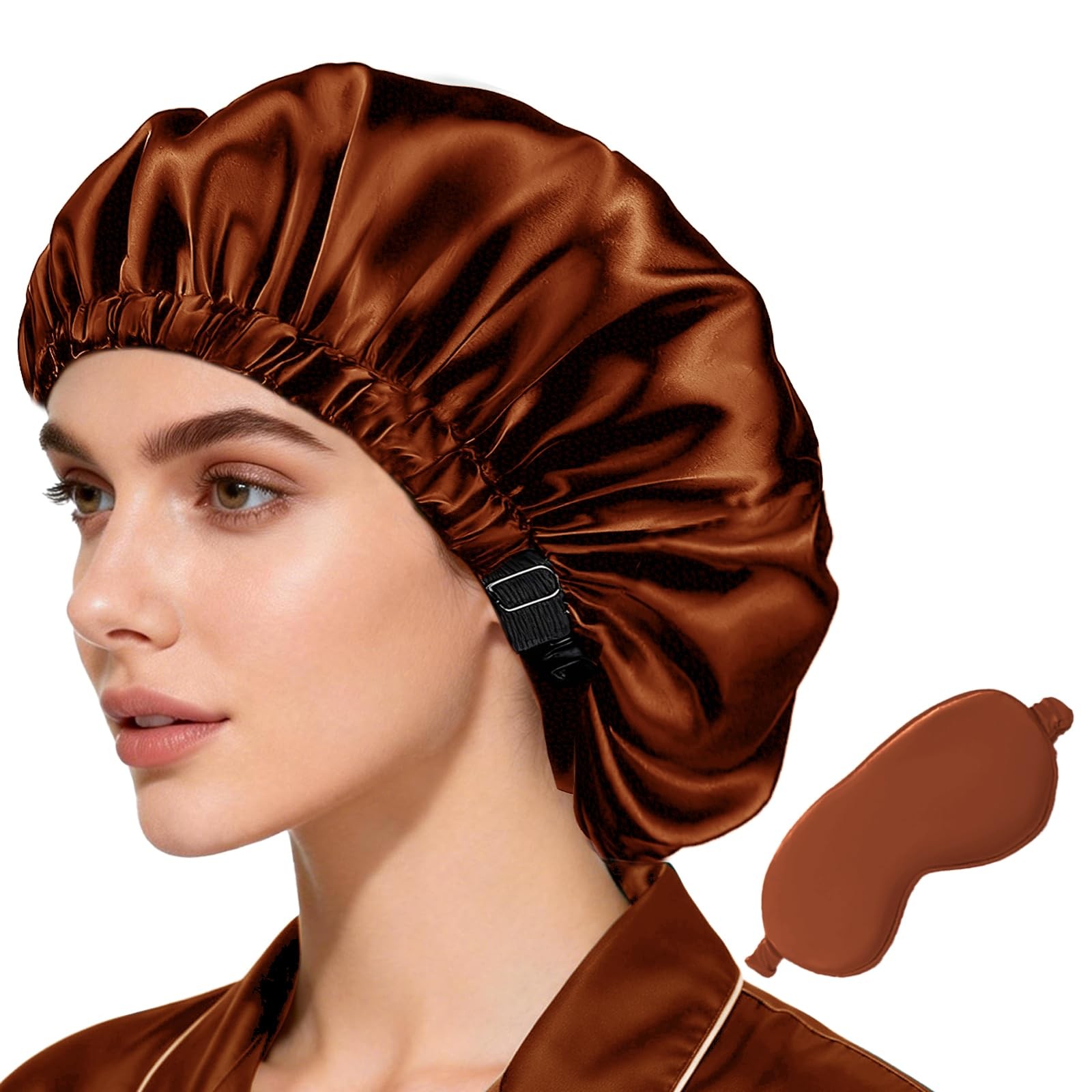 2Pcs Hair Bonnets For Sleeping Satin Bonnet Silk Plus Size, Maple