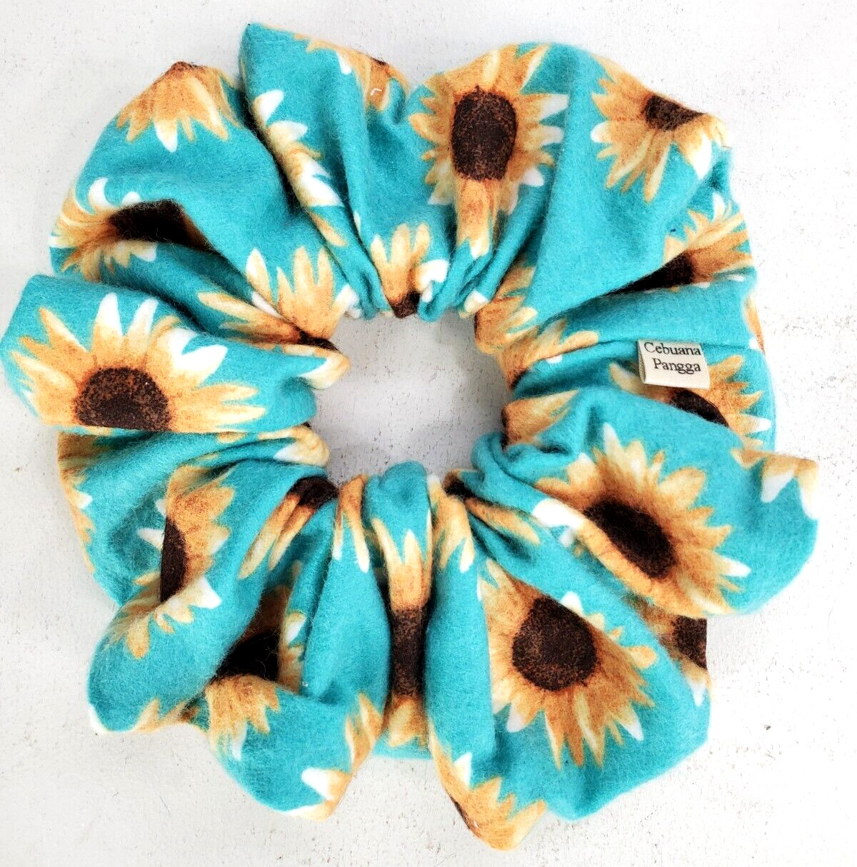 Handmade Women’s Scrunchies size XL Teal Cotton Snuggle Flannel Sunflower New