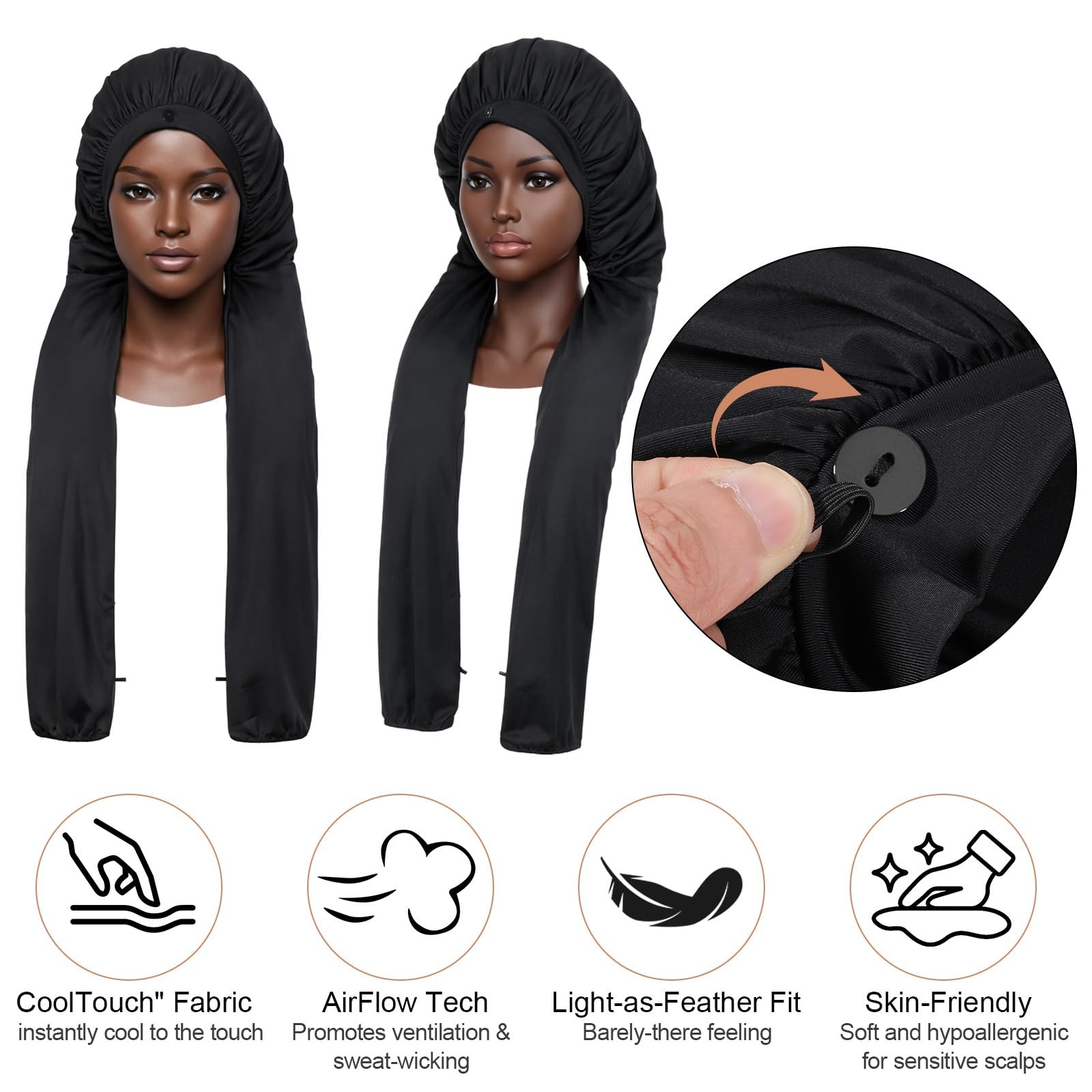 QFGasre Bonnet for Sleeping Long Satin Braids Hair One Size, Black