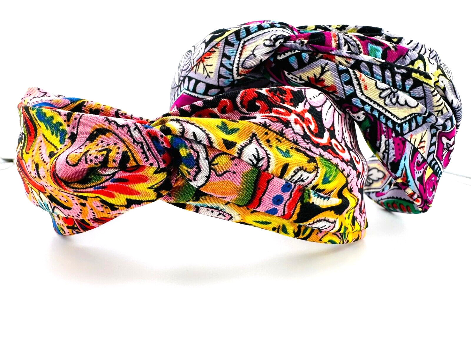Pair of Top Knot Headbands Colorful Bohemian Cotton Blend 2.5″ Wide NEW