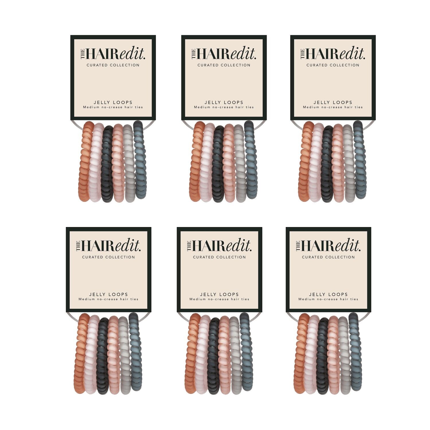 Lot of 6 The Hair Edit Jelly Loops Medium No-Crease Spiral Hair Ties 6-Pcs/Pack