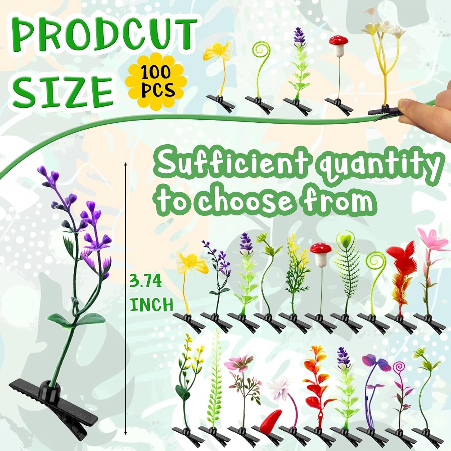 100 Pieces Bean Sprout Hair Clips,Mixed Style Plant Hairpins,Funny Plant Hairpin