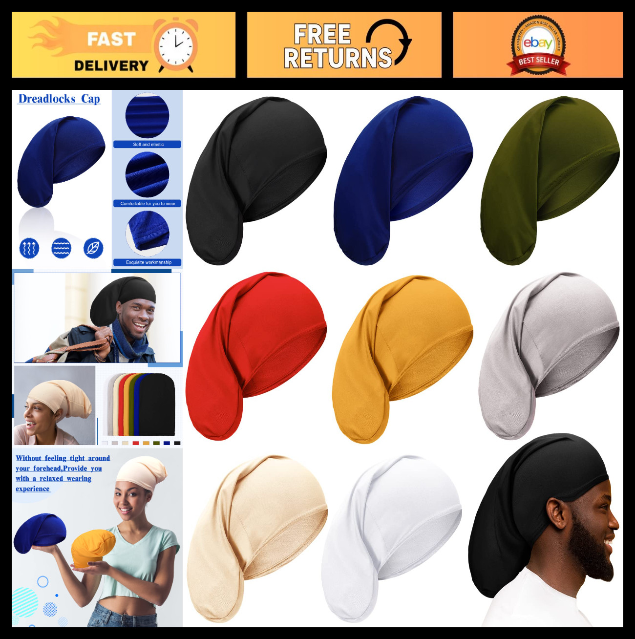 8-Pack Unisex Dreadlock Caps – Spandex Hair Wraps for Long Dreads, Sleep Bonnets