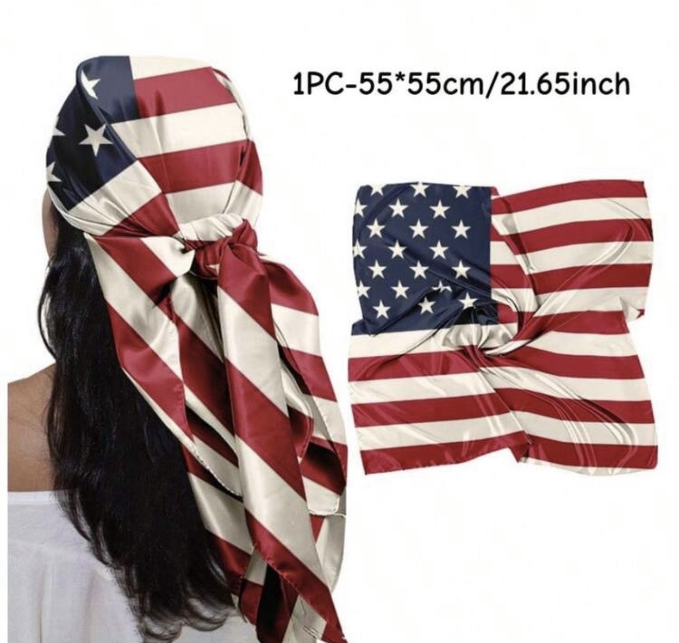 Satin Patriotic Stars & Stripes Headwrap Scarf Red White Blue