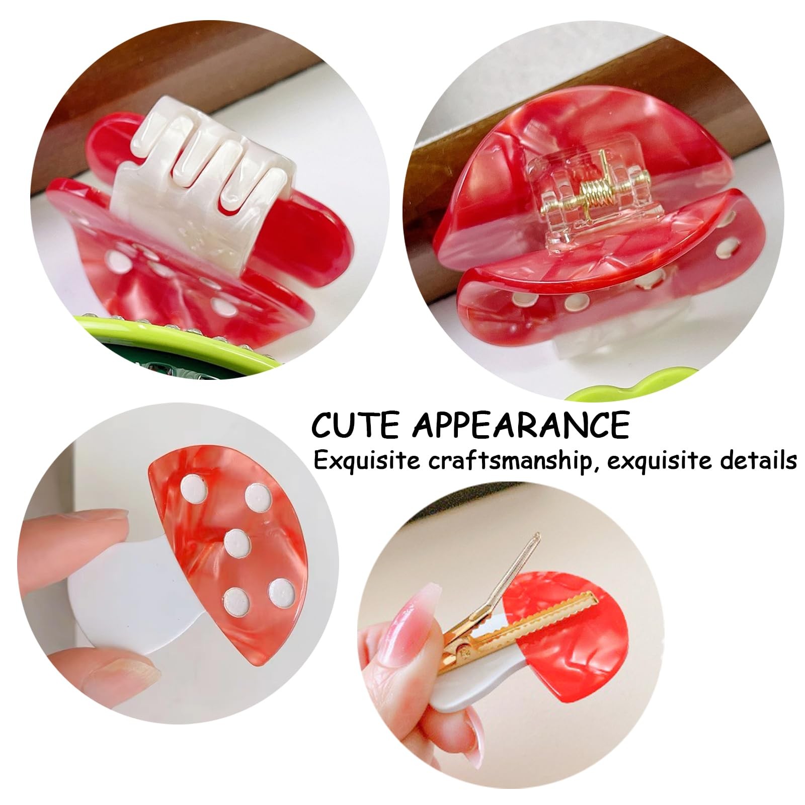 2 PCS Mushroom Hair Claw Clips for Thin & Thick 2 Count (Pack of 1), red