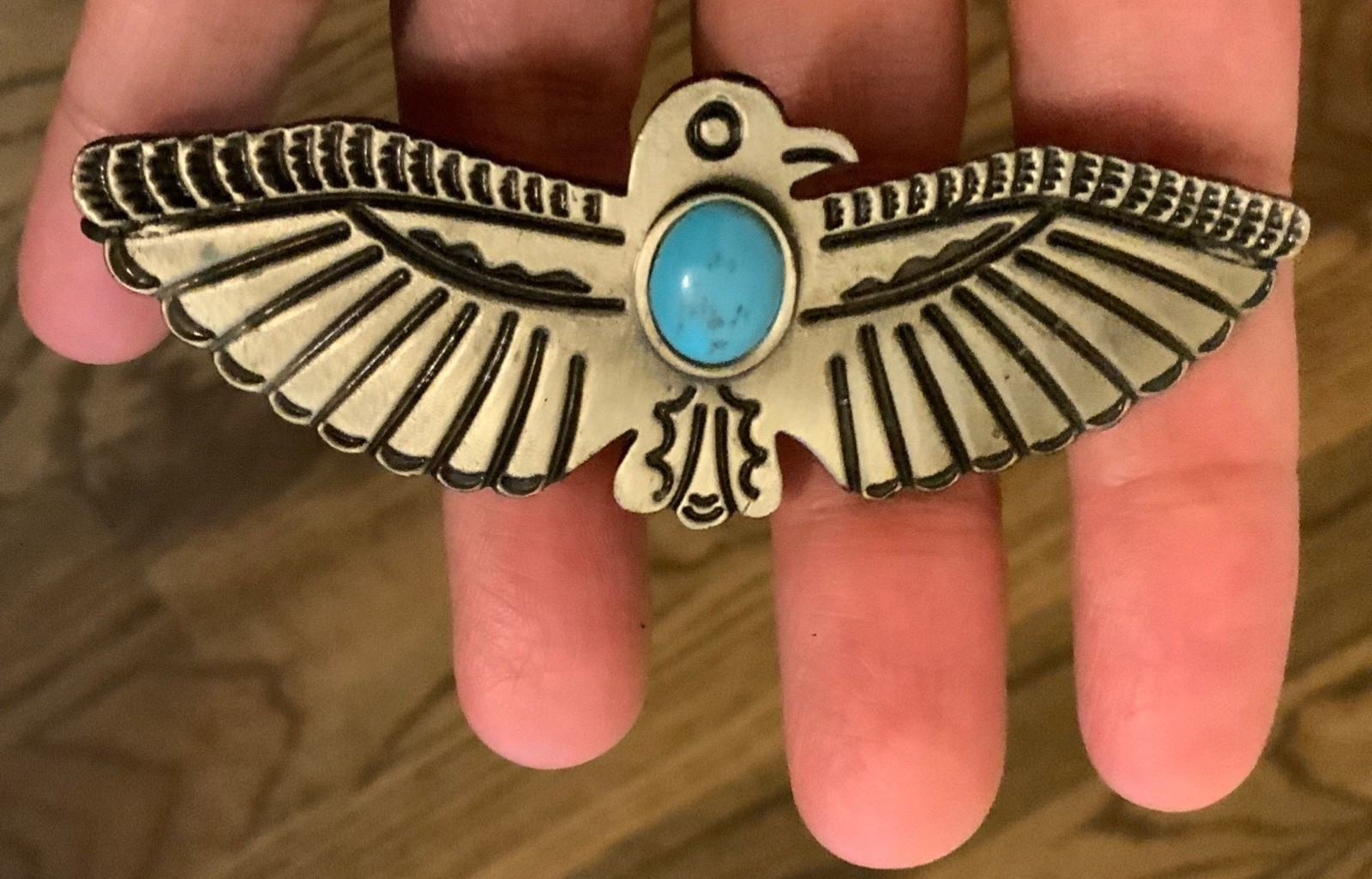 vintage hair Barrette etched thunderbird Pin Southwest