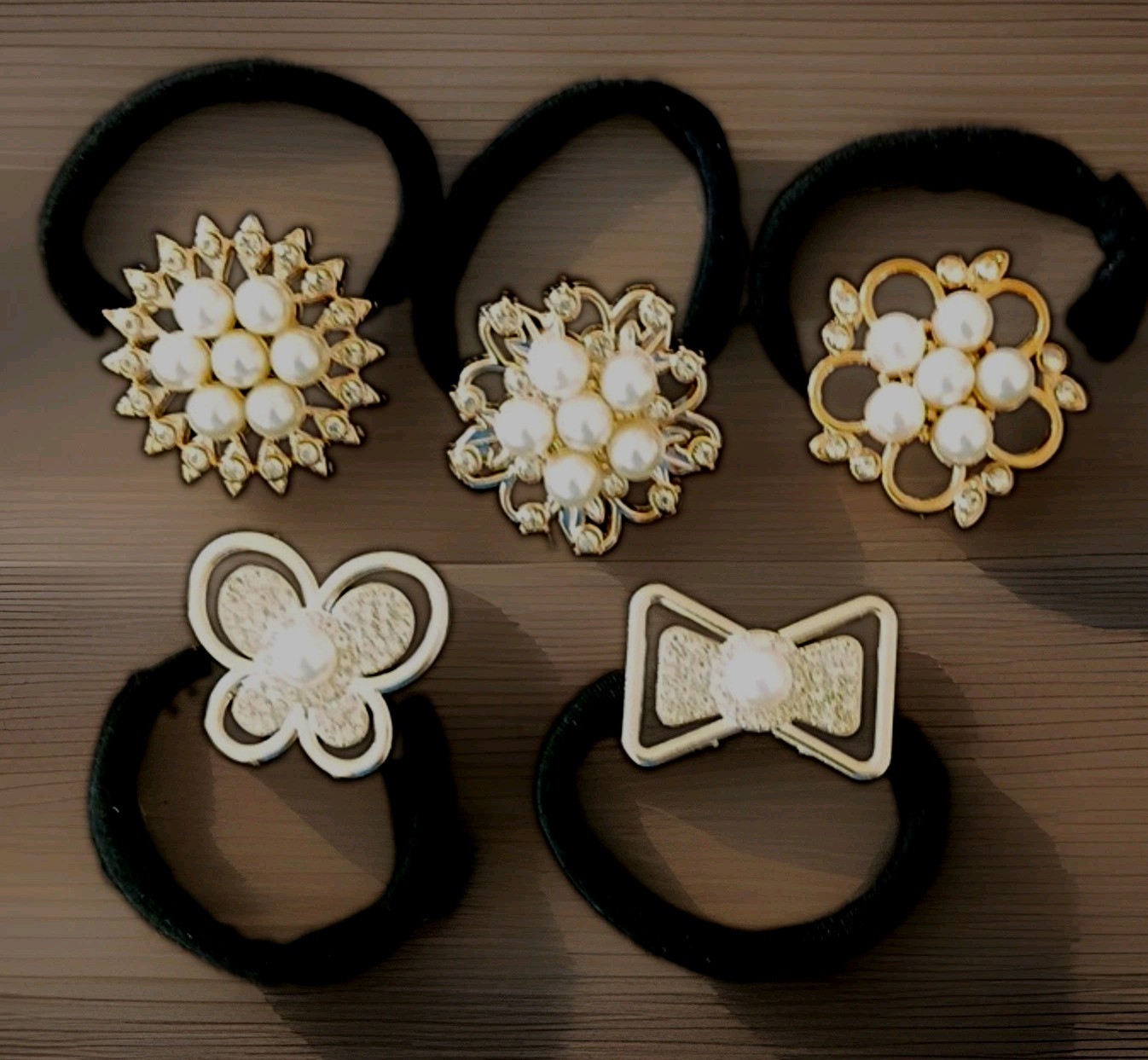 5pcs Imitation Pearl and Rhinestone Hair Ties