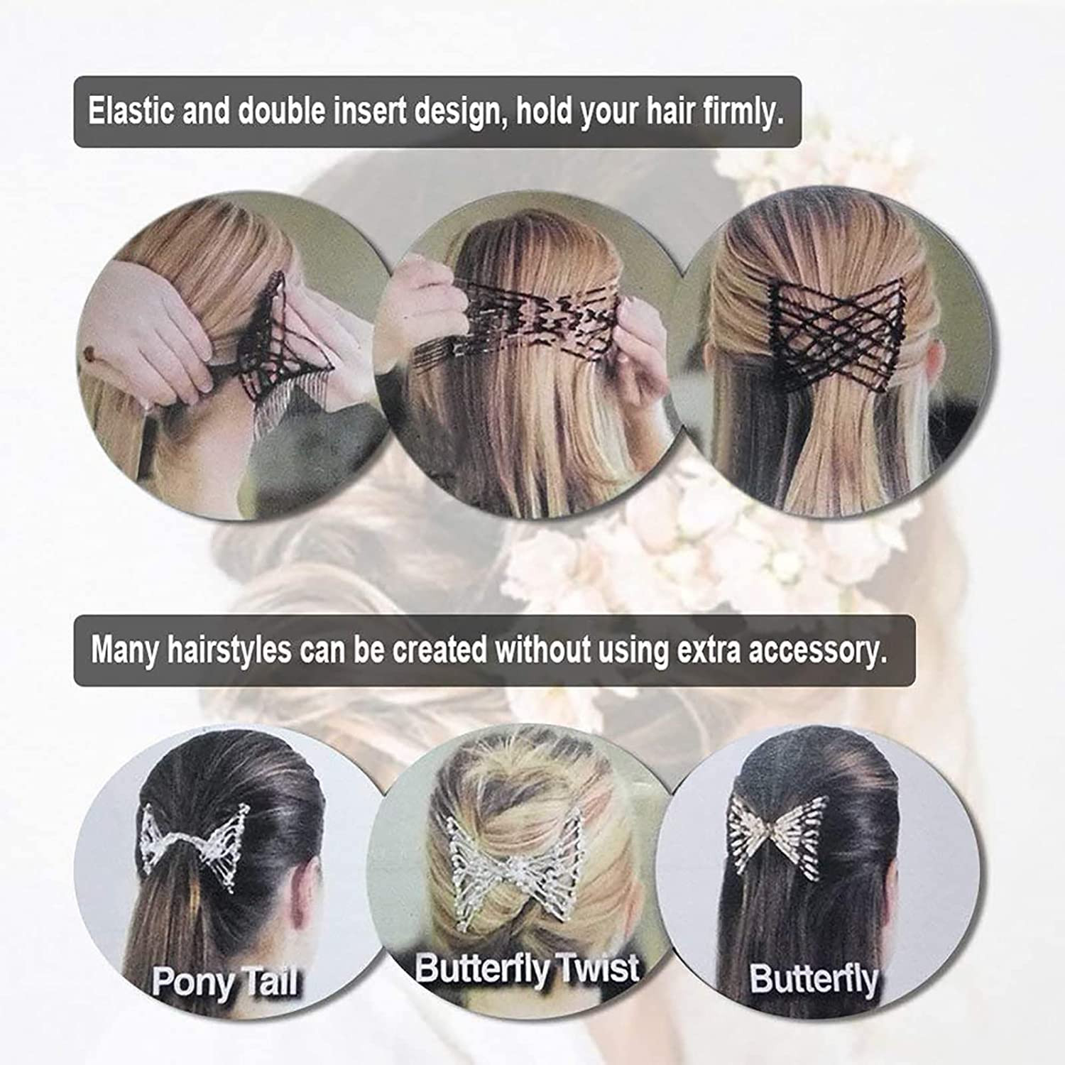 Magic Hair Comb, 6 Pieces Elastic Beaded Hair Clips Women Stretchy Bride