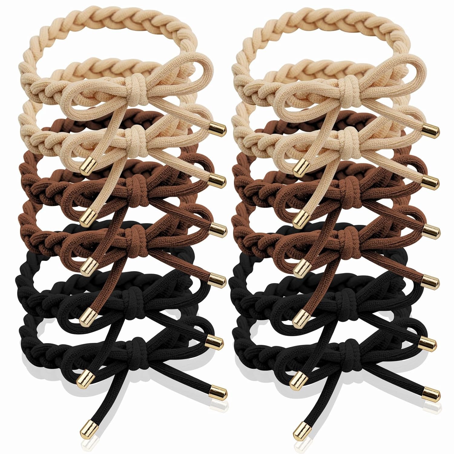 28 Pcs Braided Bow Hair Ties, No Damage Elastic Ponytail Holders 14 Colors