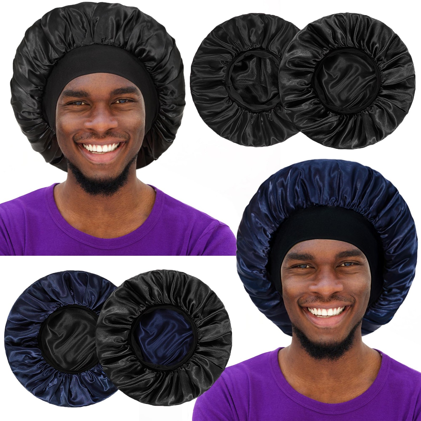 2pcs Bonnet for Men, Bonnets Women, Satin Silk Hair One Size, Set D